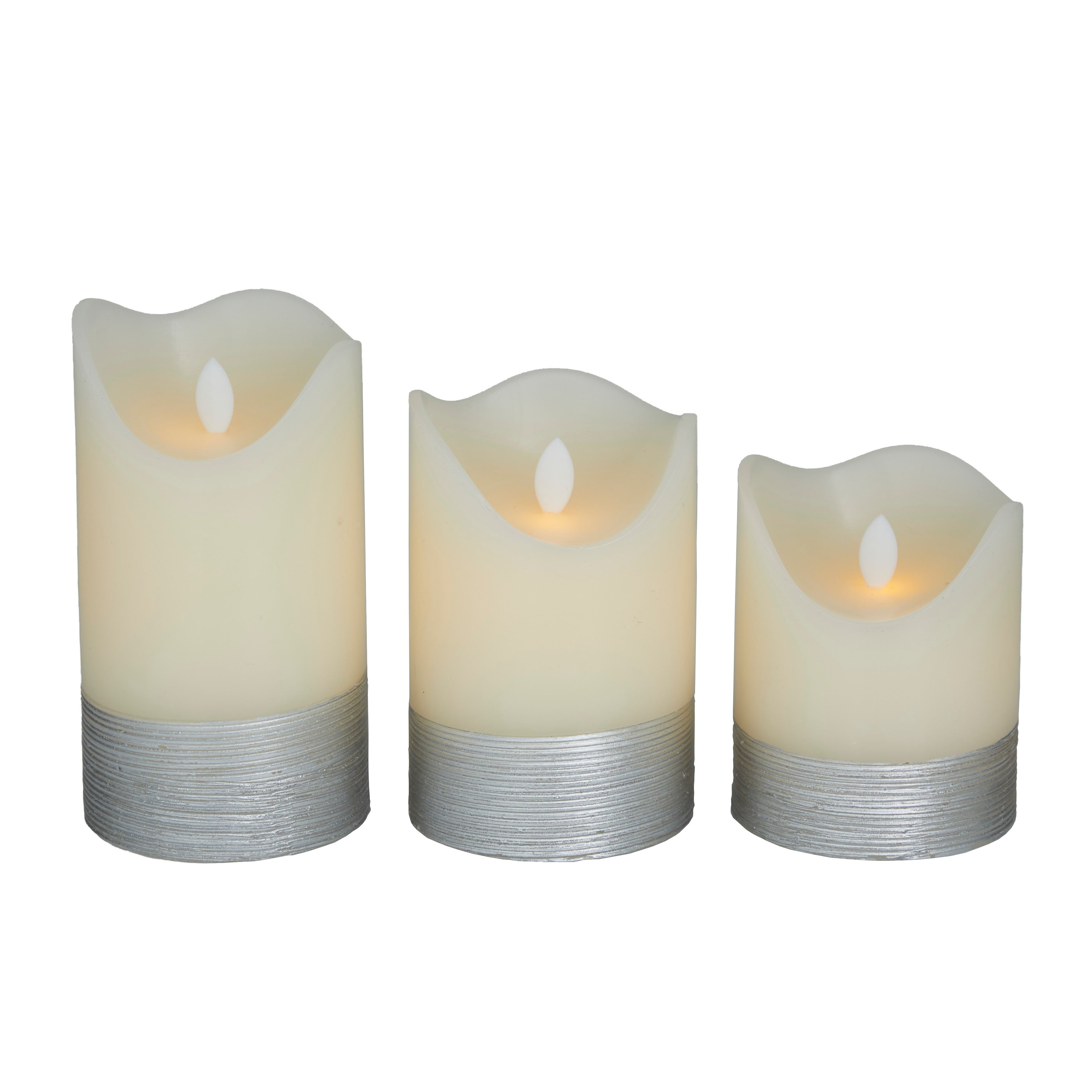 Silver, Cream, Red or Gold Wax Gold Base Flameless Candle with Remote Control (Set of 3) - S/3 6, 5, 4H