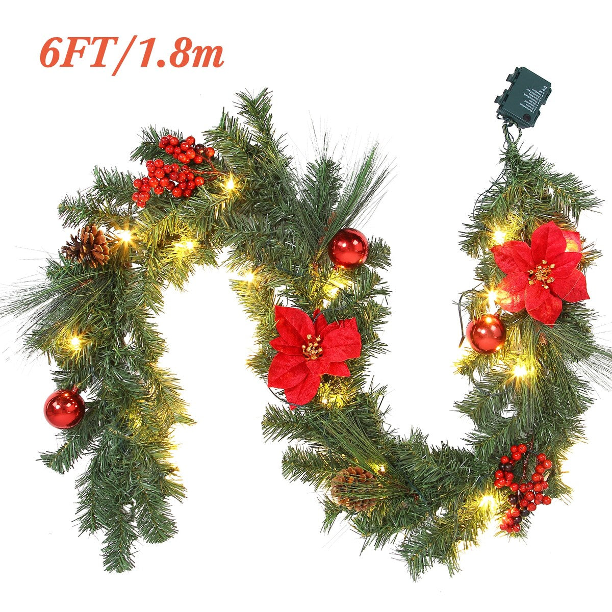 6 FT Christmas Garland with Lights - 6FT