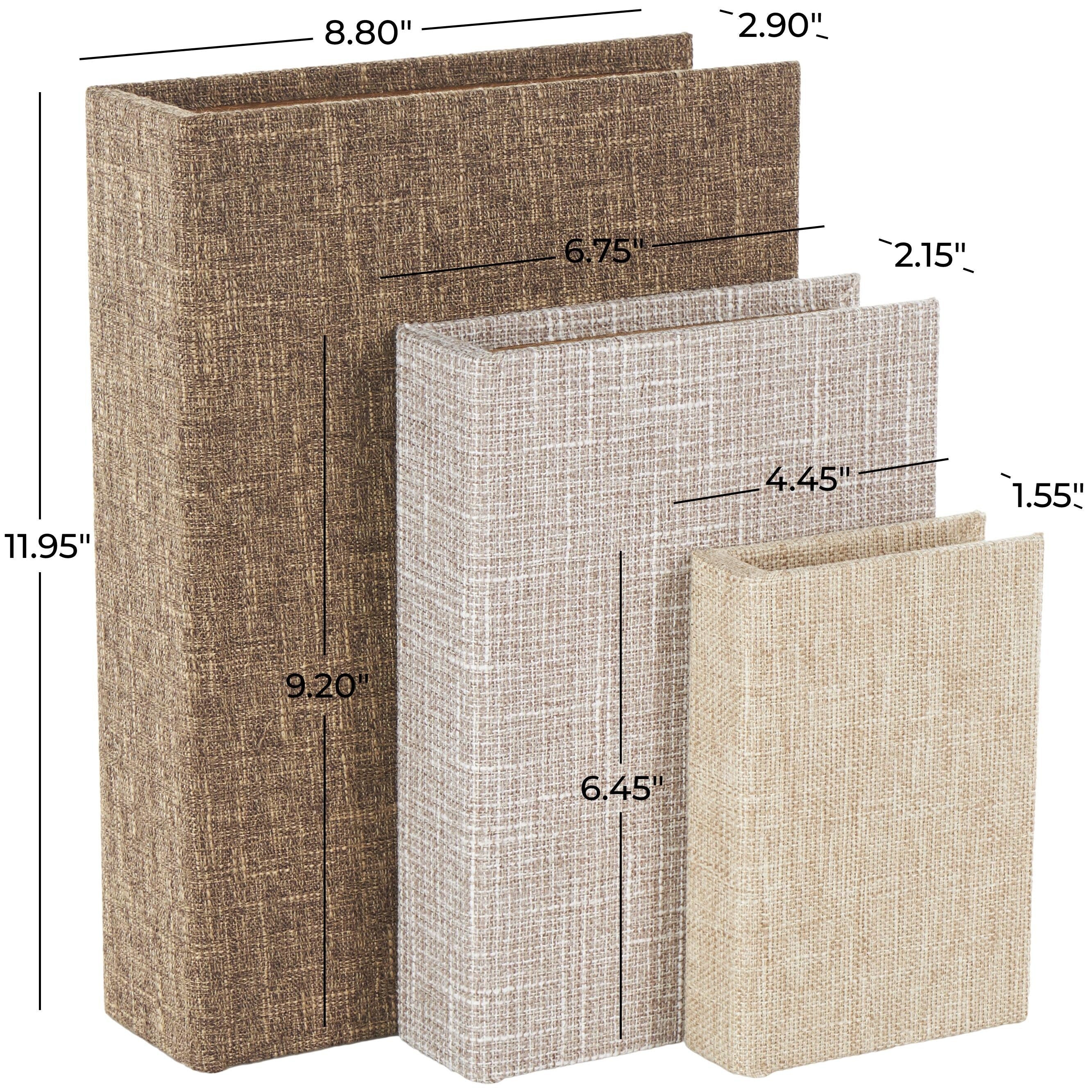 Linen Leather or Wooden Fabric Storage Book Decorative Box - Set of 3 or 4 Multi Colored - Roche River Decor