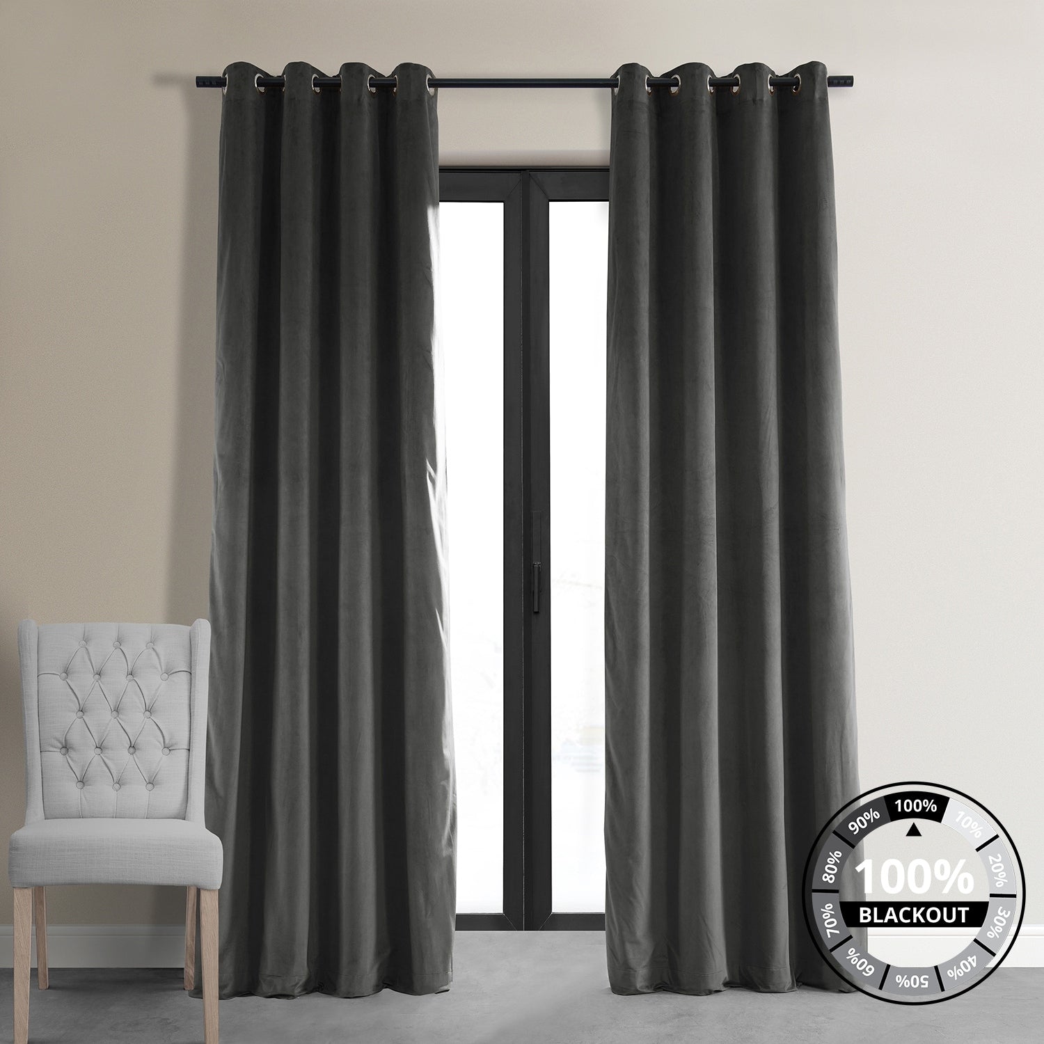 Exclusive Fabrics Signature Grommet Velvet Blackout Curtain (1 Panel)