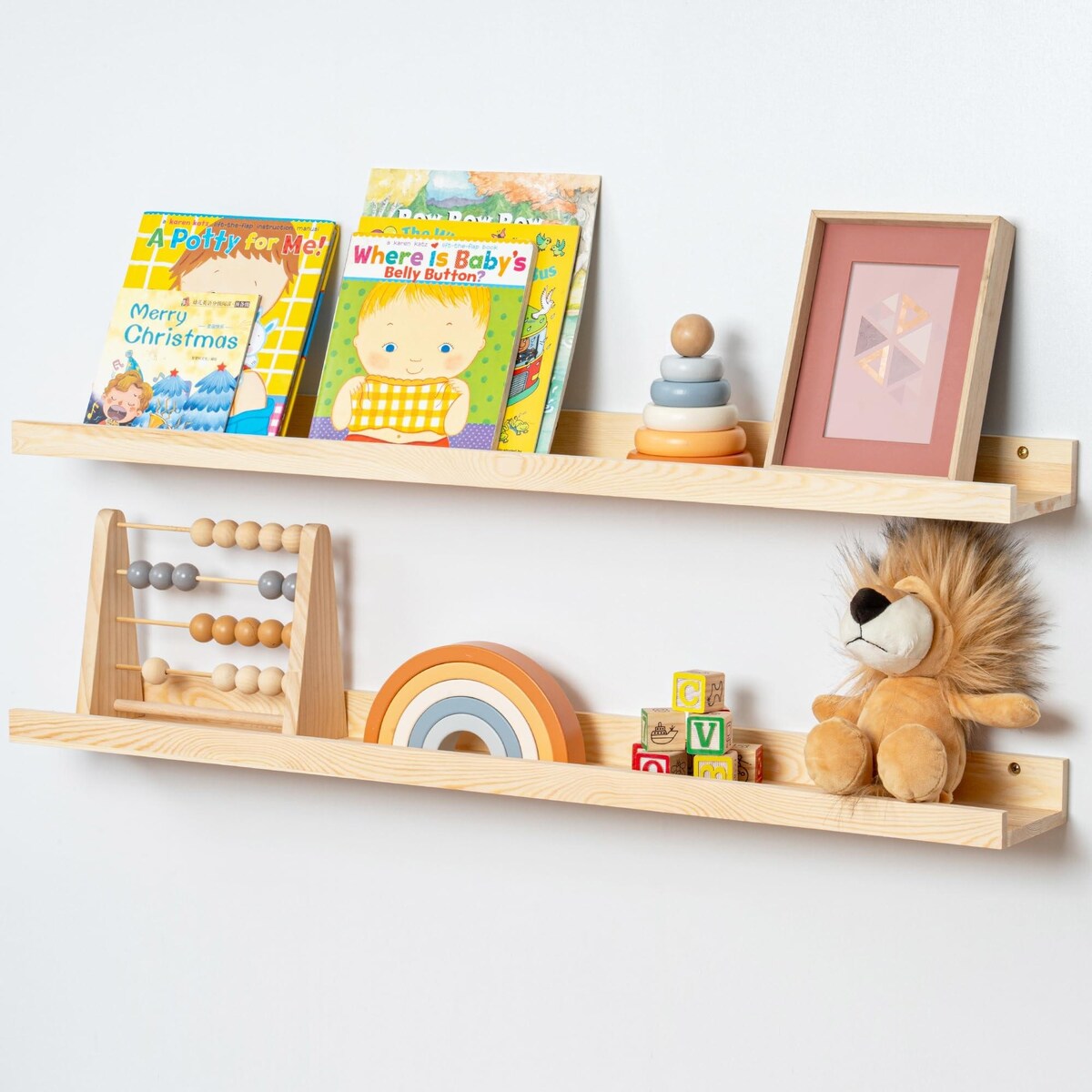 Solid Pine Wood Floating Ledge Shelves 2 Packs for Wall