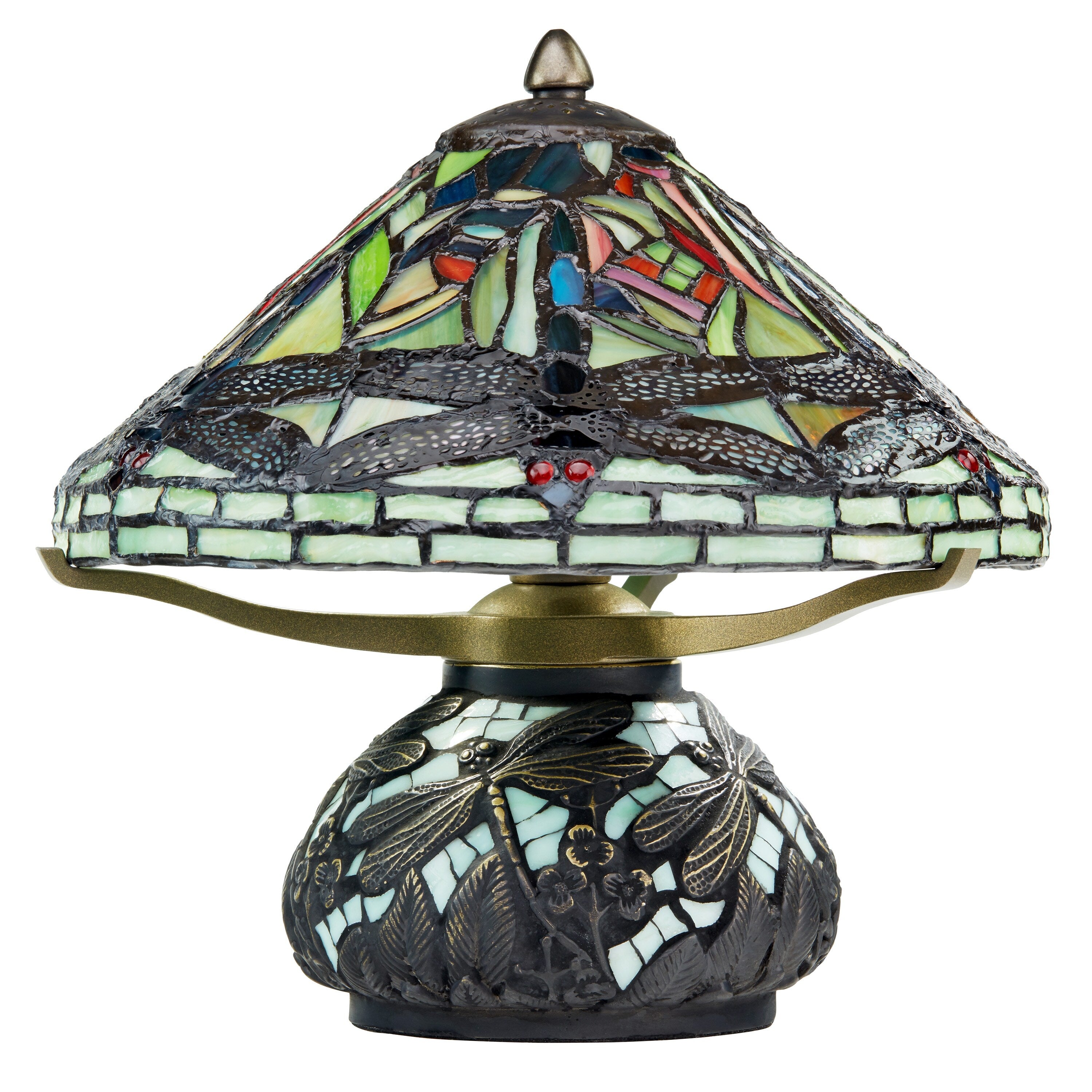 Copper Grove Carnach 10-inch Stained Glass Mini Dragonfly Lamp - 10L x 10W x 10.5H