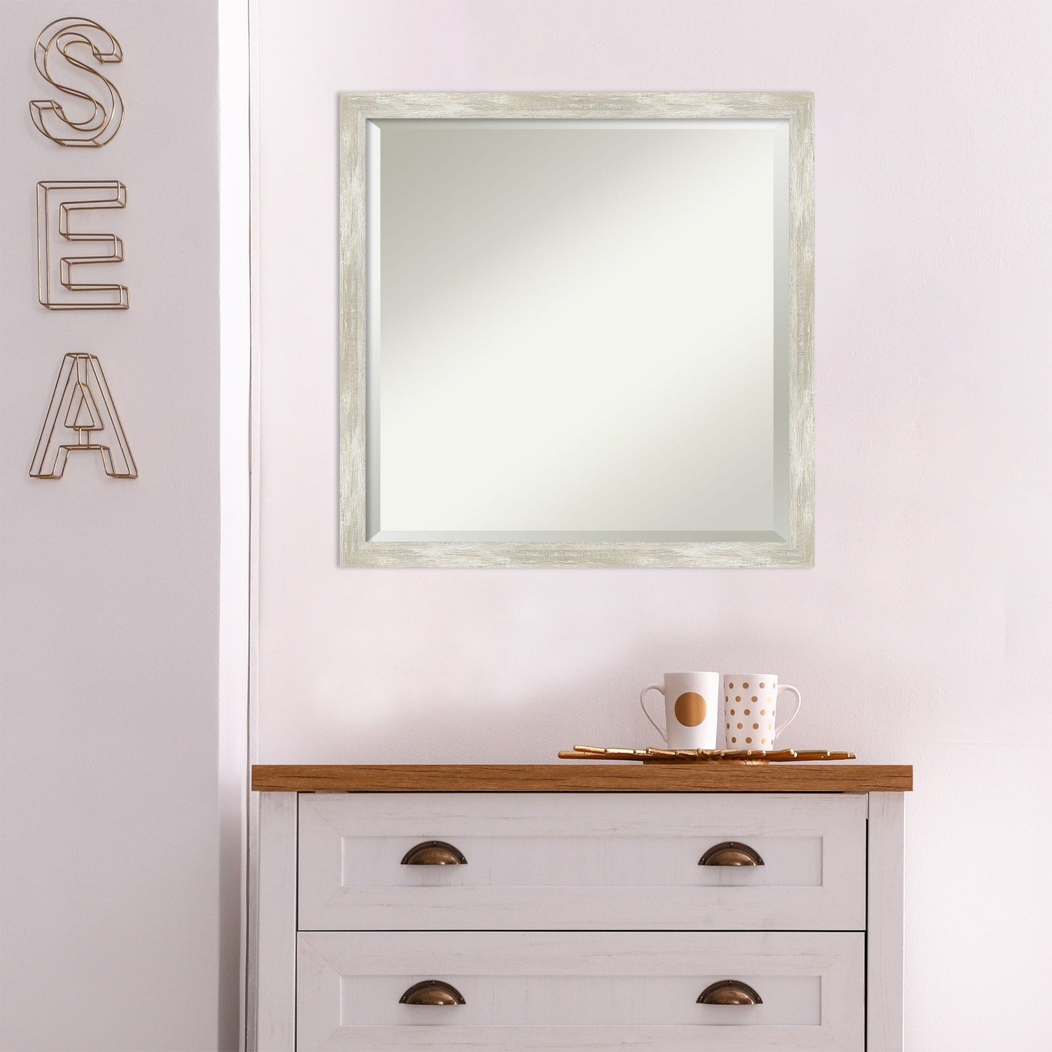 Beveled Bathroom Wall Mirror - Crackled Metallic Frame