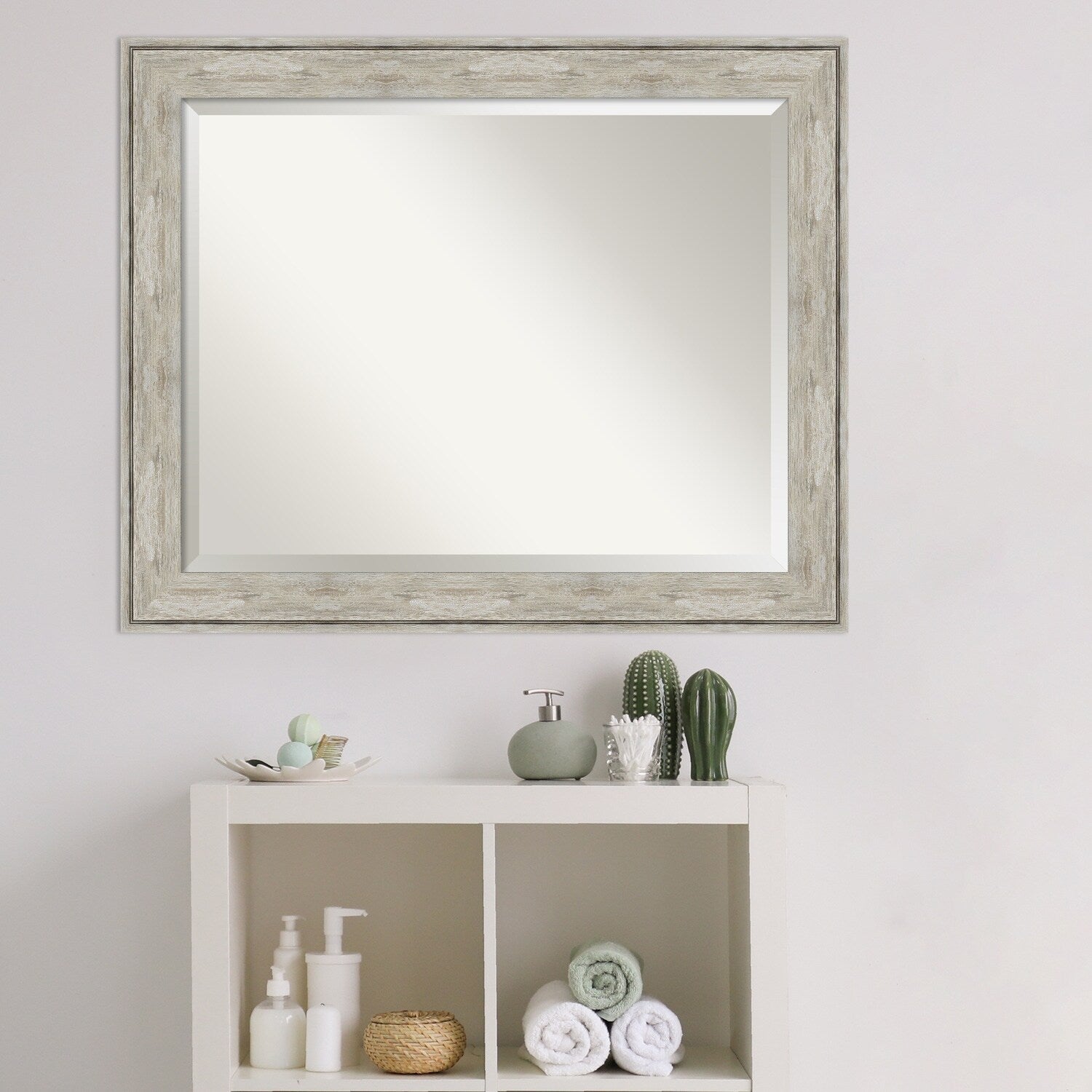 Beveled Bathroom Wall Mirror - Crackled Metallic Frame