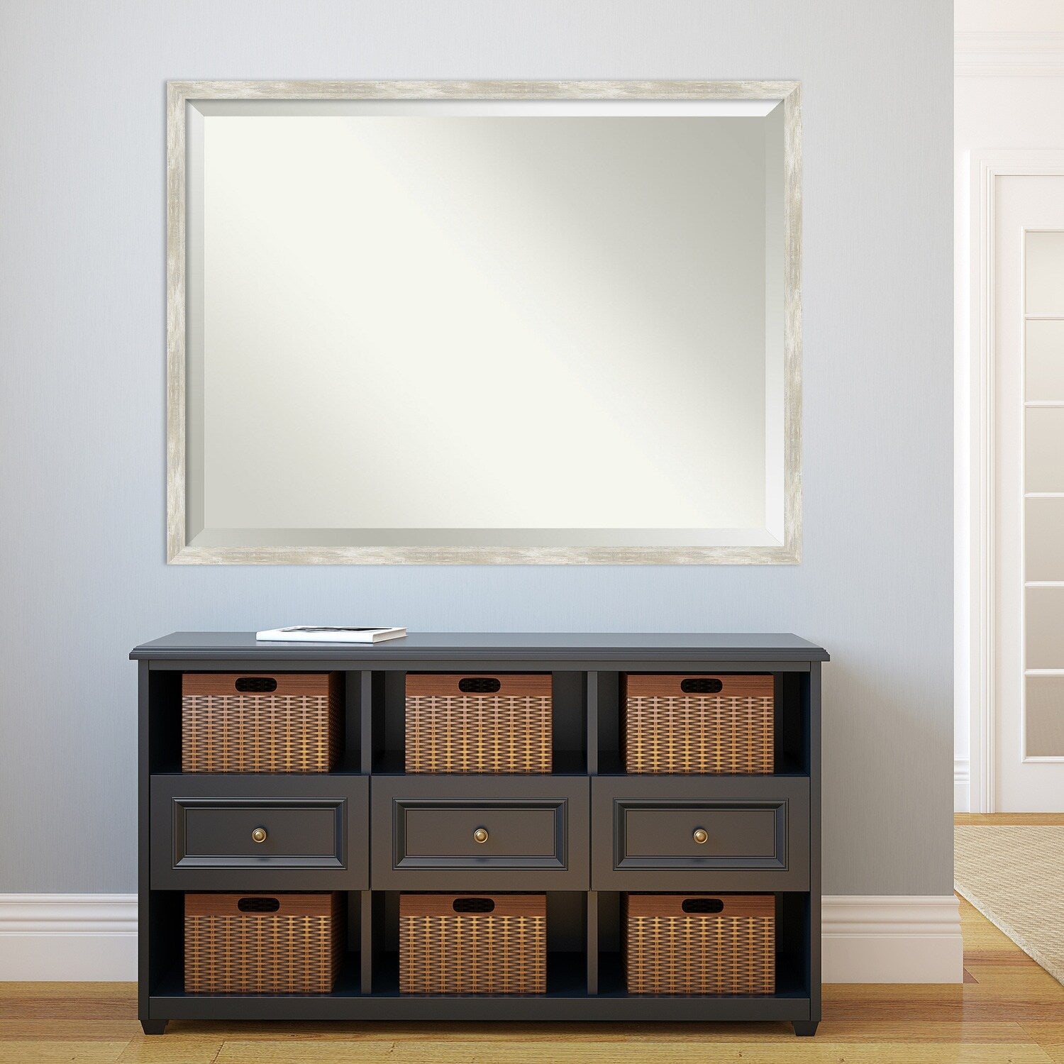 Beveled Bathroom Wall Mirror - Crackled Metallic Frame