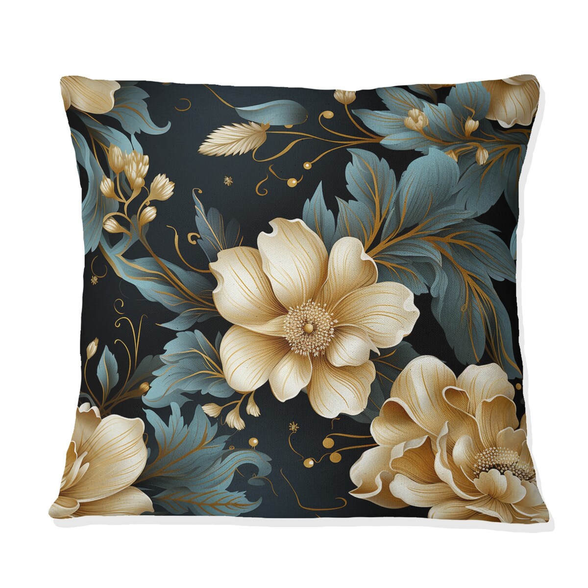 Designart Vintage Glamour Sophisticated Flowers II Glam Printed Throw Pillow