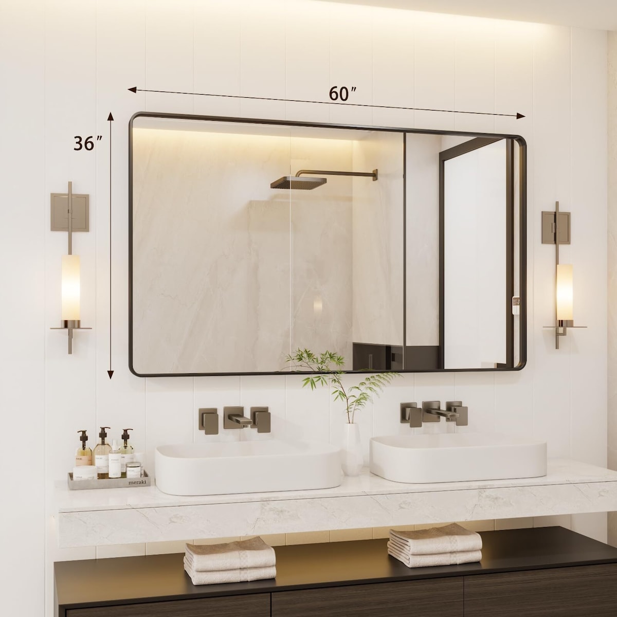 Black Metal Framed Bathroom Mirror