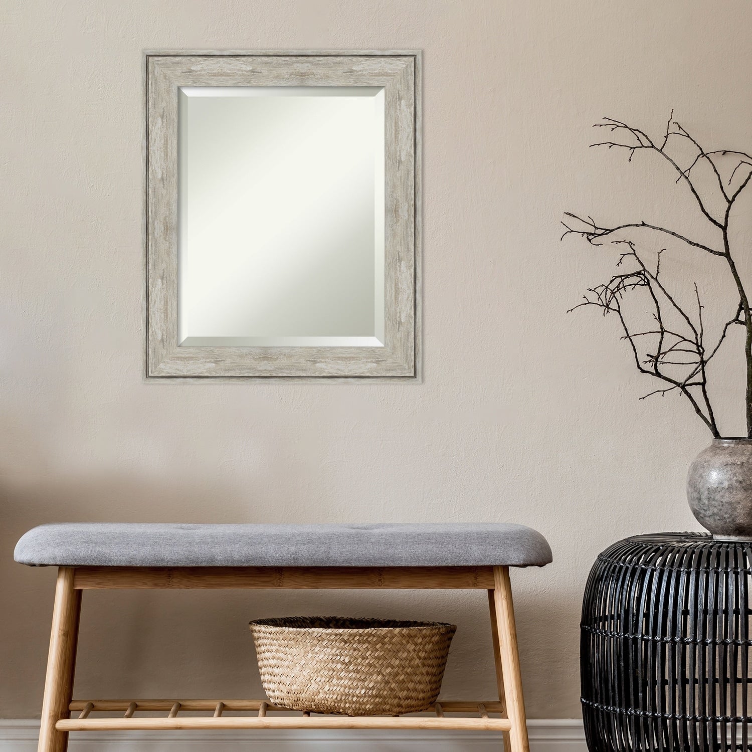 Beveled Bathroom Wall Mirror - Crackled Metallic Frame