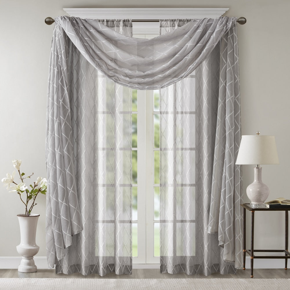 Madison Park Iris Diamond Sheer Embroidered Window Curtain Scarf