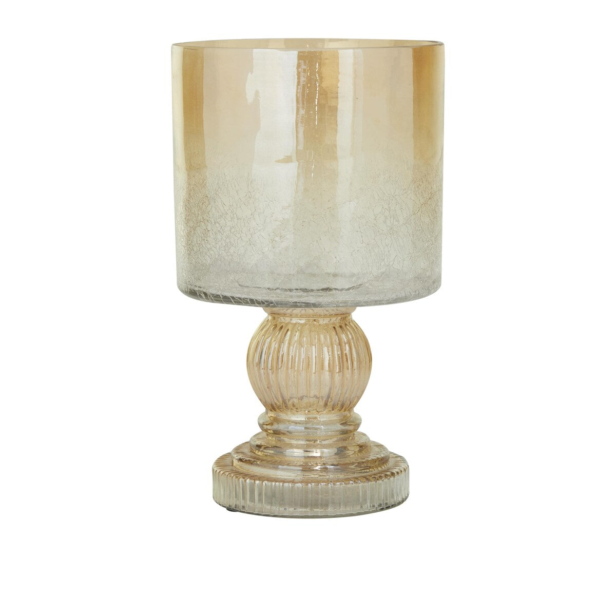 Glass Handmade Turned Style Pillar Hurricane Lamp with Smoked Glass Finish - Brass, Black, Gold, Brown - Roche River Decor