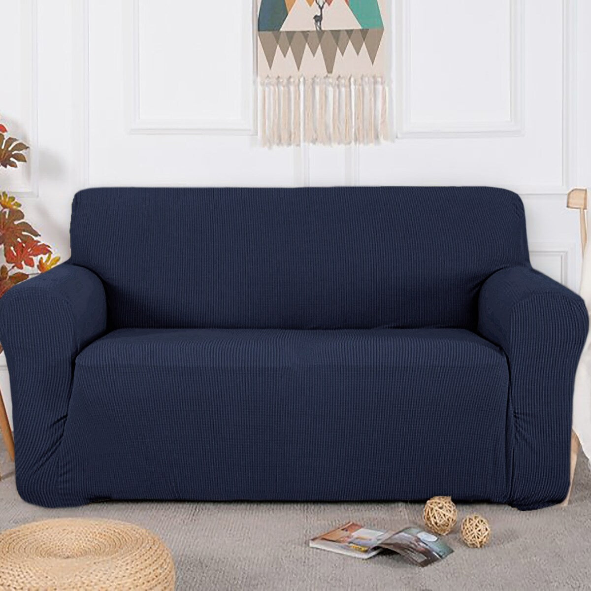 Navy Blue 3-Piece Set 4-Way Stretch Slipcover Sofa Loveseat & Armchair Cover Protector - 96 x 74