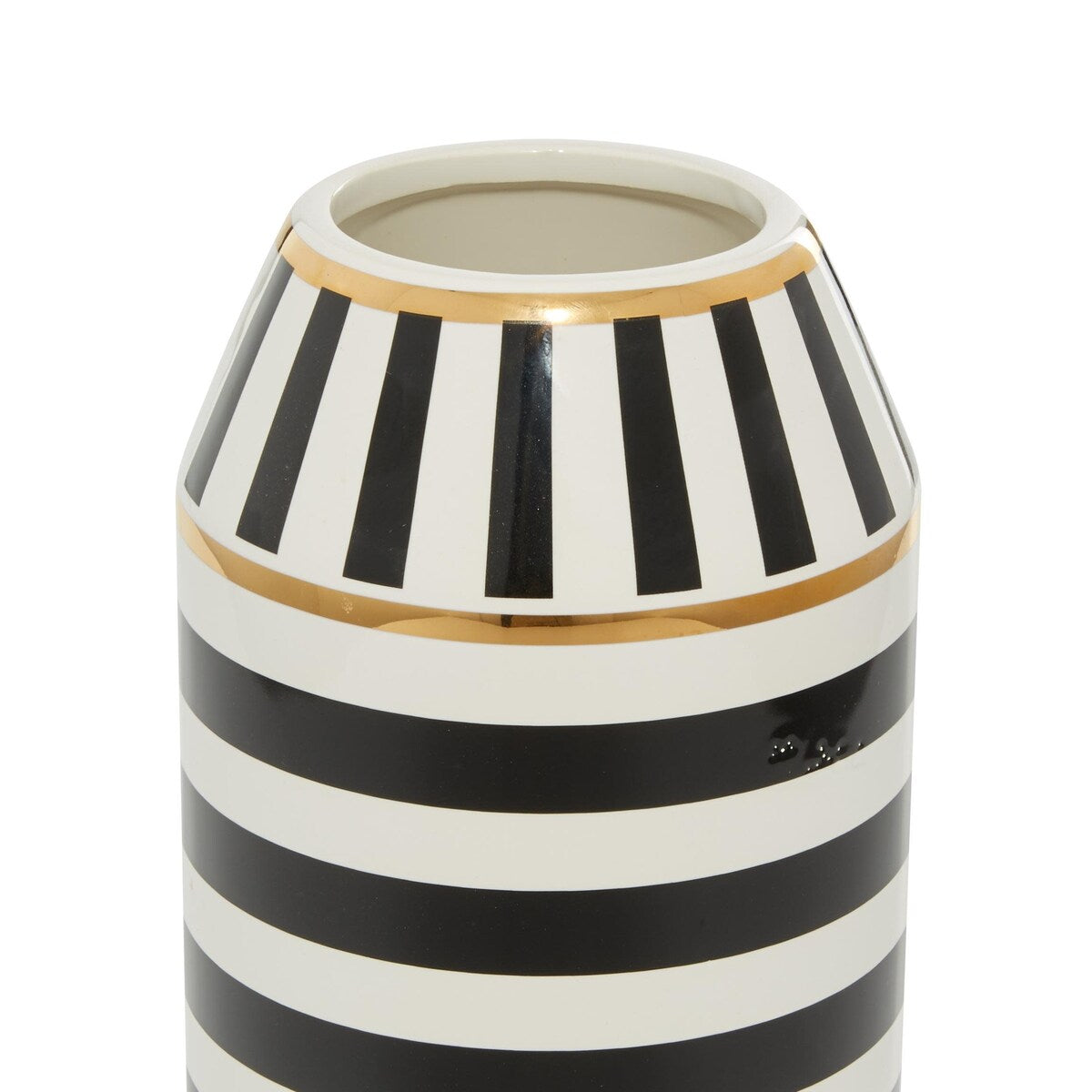 Ceramic Striped Decorative Vase with White and Gold Accents - Black - Roche River Decor