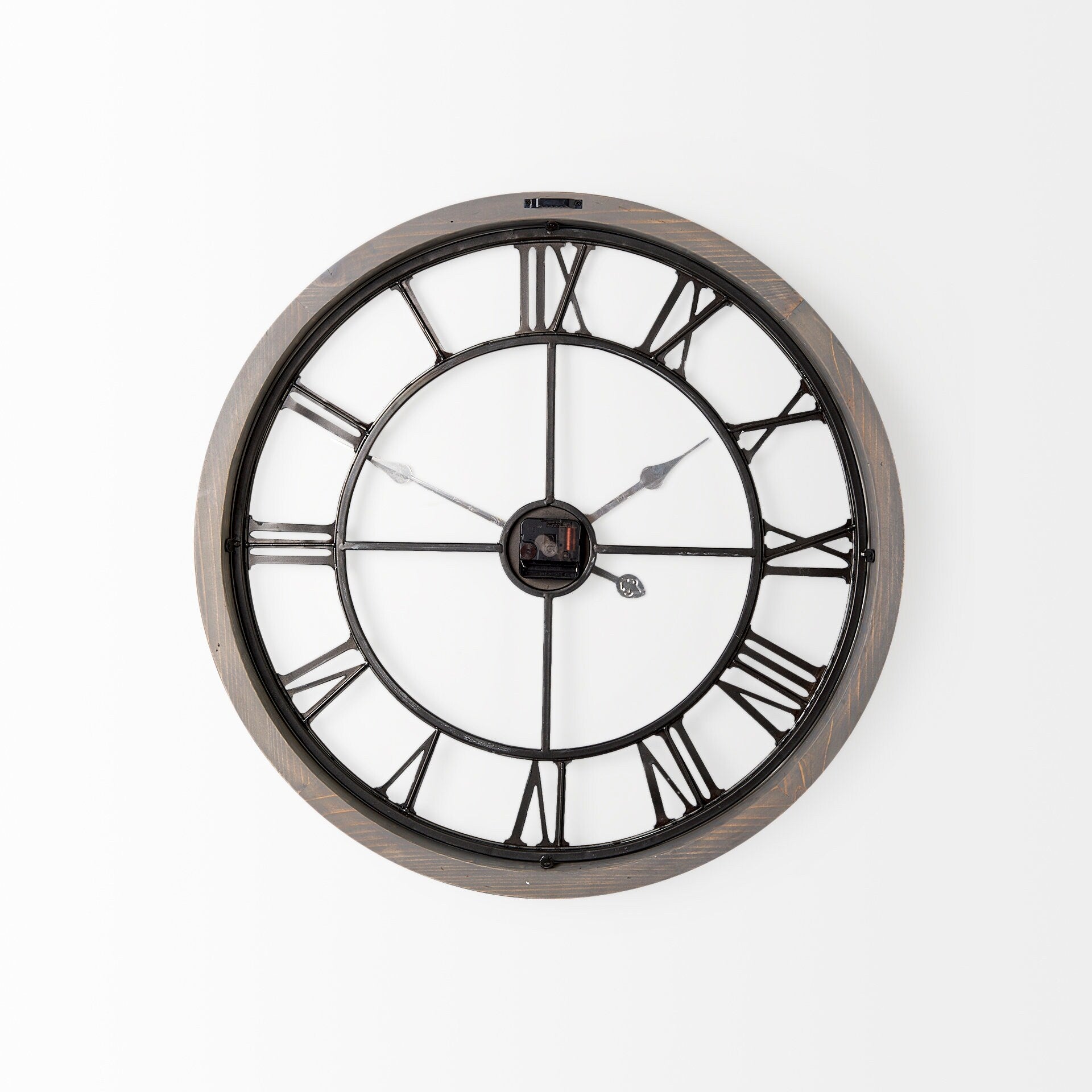 Mething Gray Wood and Black Metal 25 Round Wall Clock - 24.8W x 2D x 25H