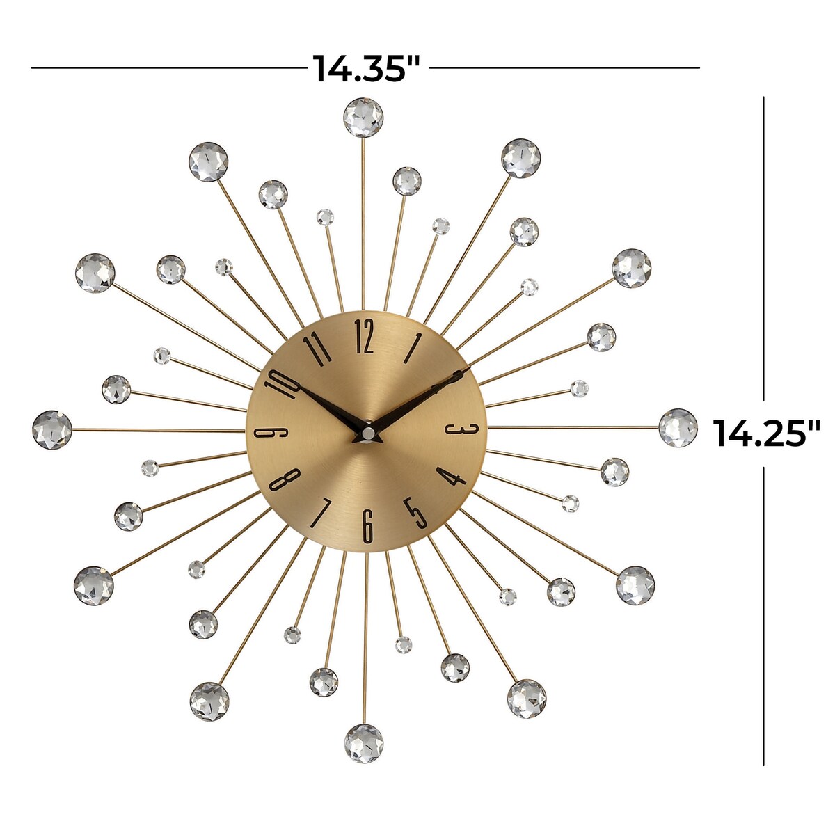 Metal Starburst Decorative Wall Clock with Crystal Accents - Gold, Brown, Silver, Copper - Roche River Decor