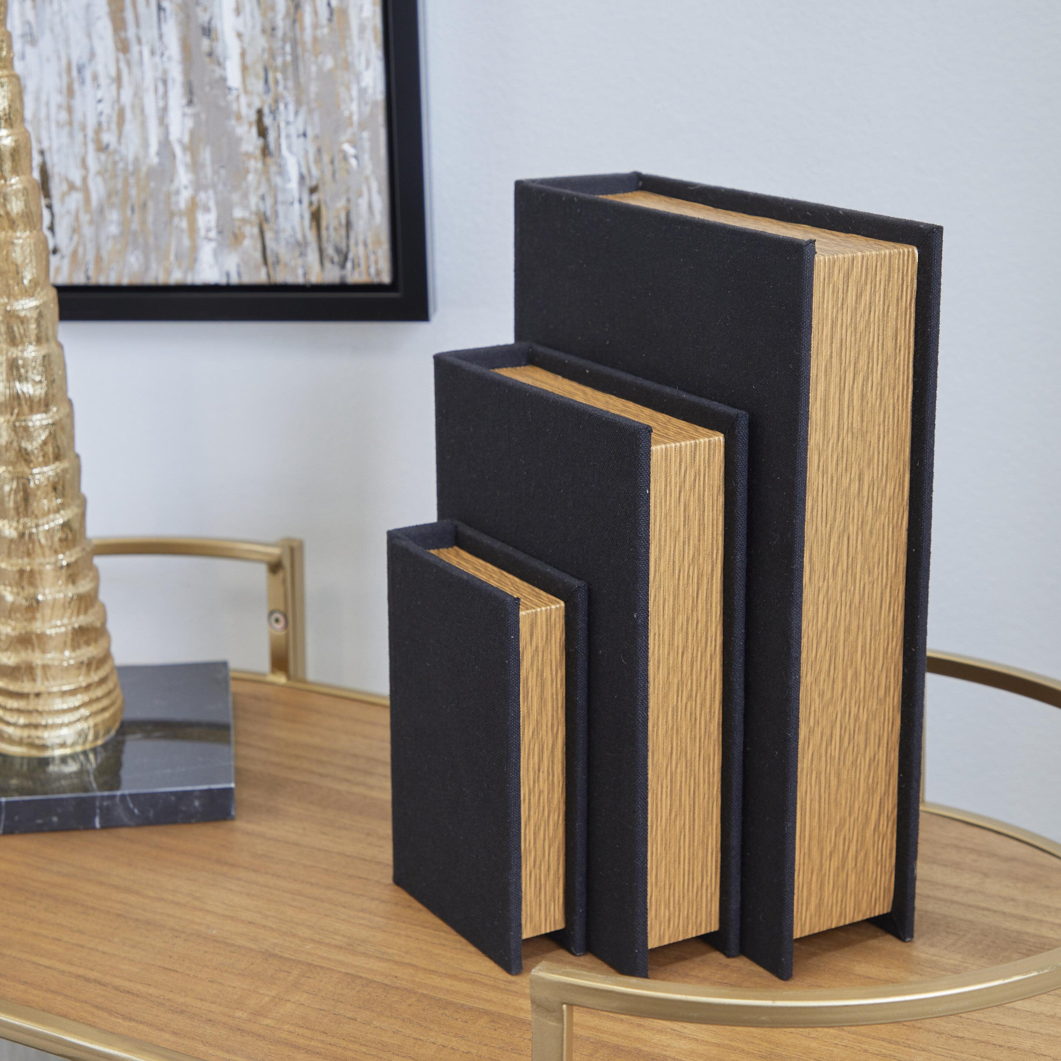 Linen Leather or Wooden Fabric Storage Book Decorative Box - Set of 3 or 4 Multi Colored - Roche River Decor