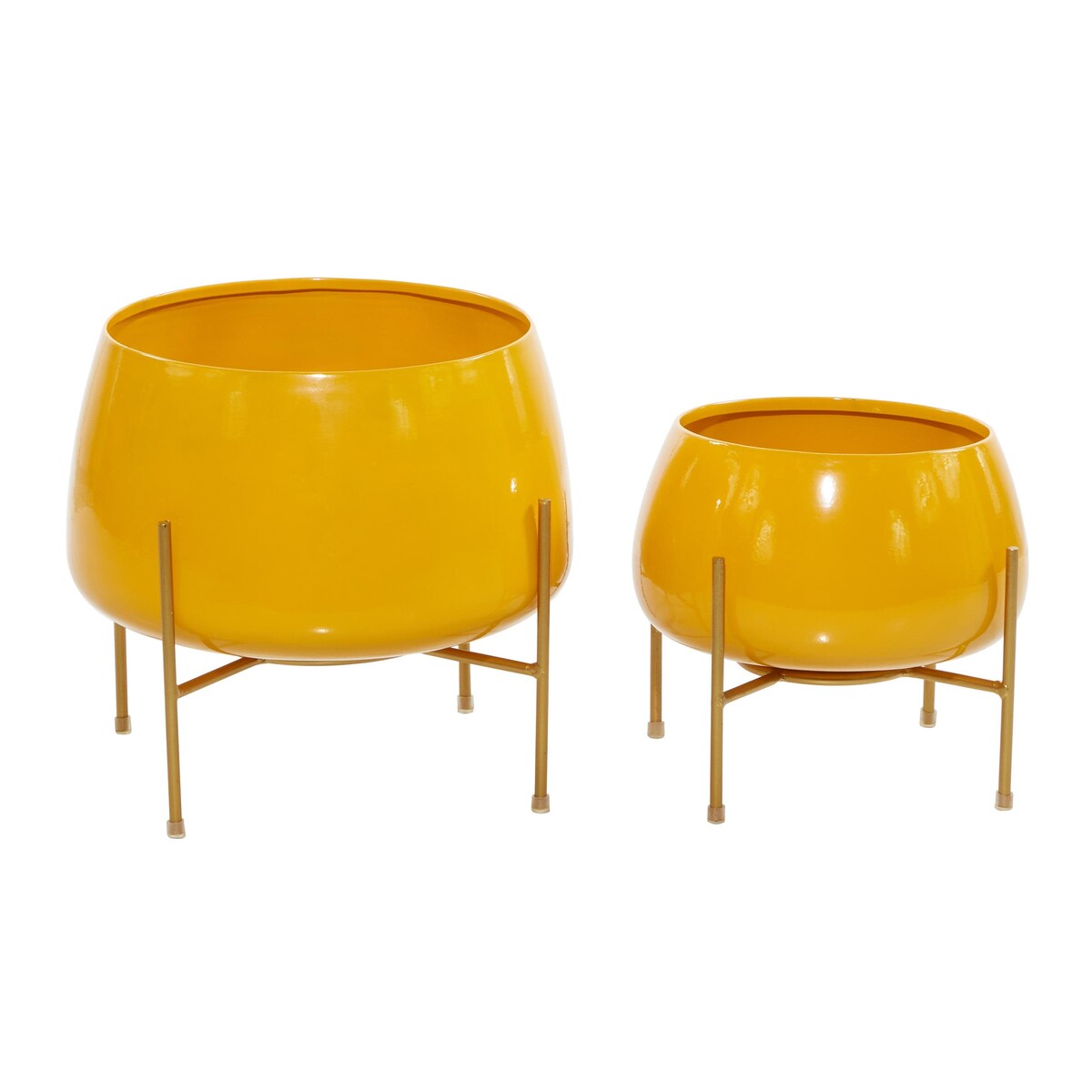 Metal Rounded Dome Indoor Outdoor Planter with Removable Stands - Set of 2 Teal, Yellow, Orange - Roche River Decor