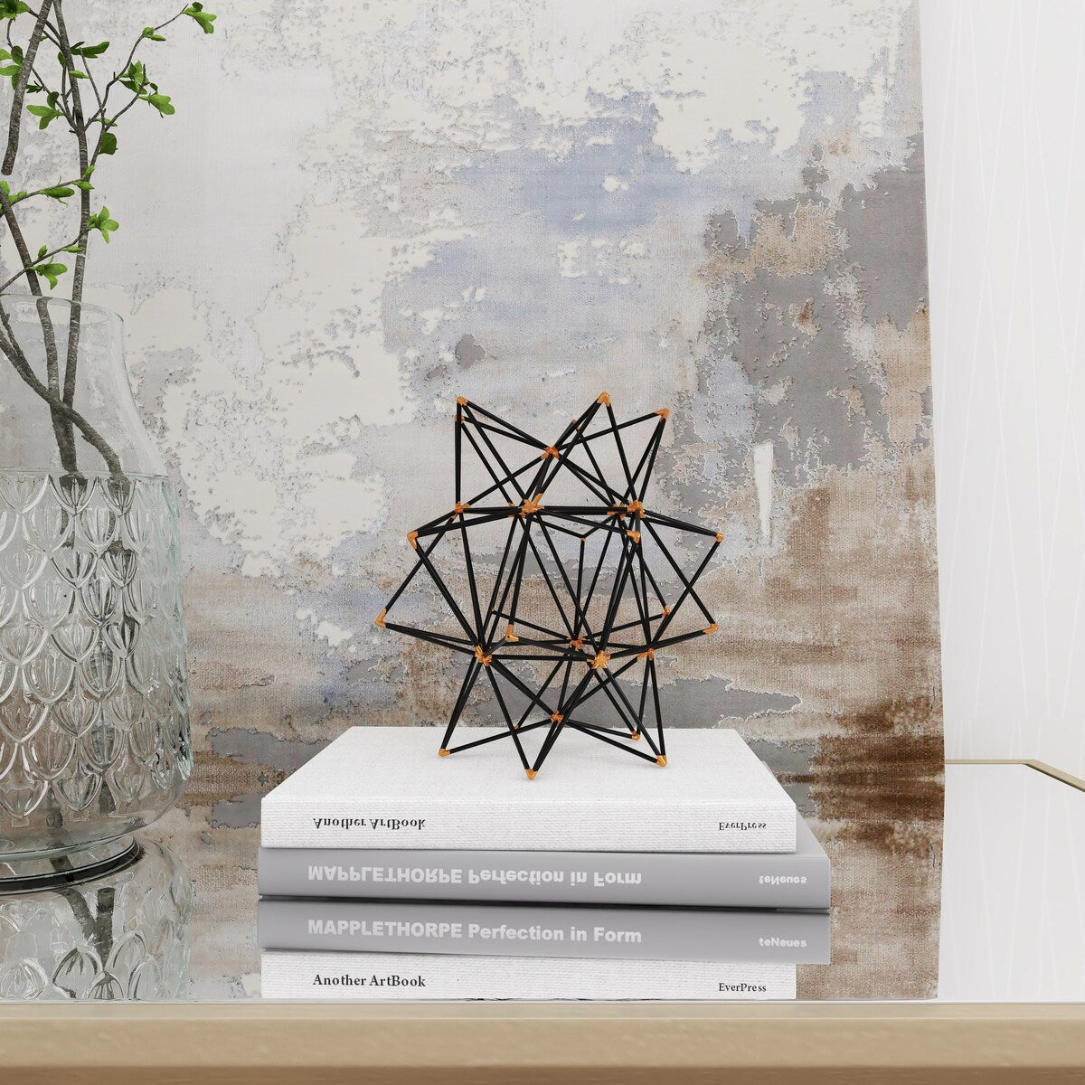 Metal Geometric Decorative Sculpture with Gold Accents - Black - Roche River Decor