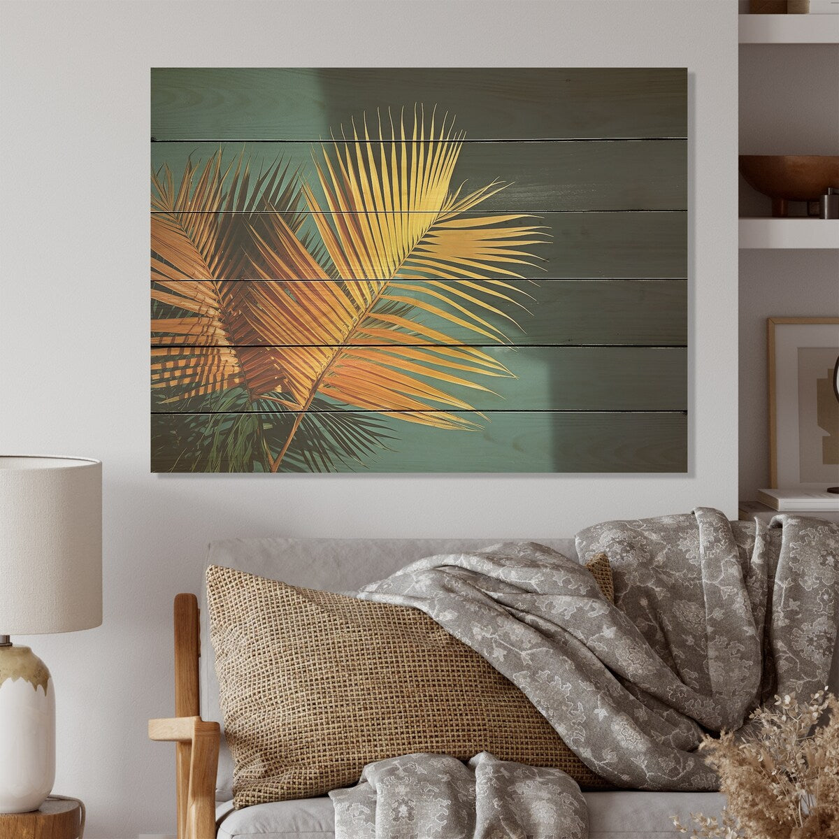 Designart Yellow Palm Trees Bouquet Still Life Palms & Palm Trees Wall Art Yellow Wood Panel On Natural Pine Wood