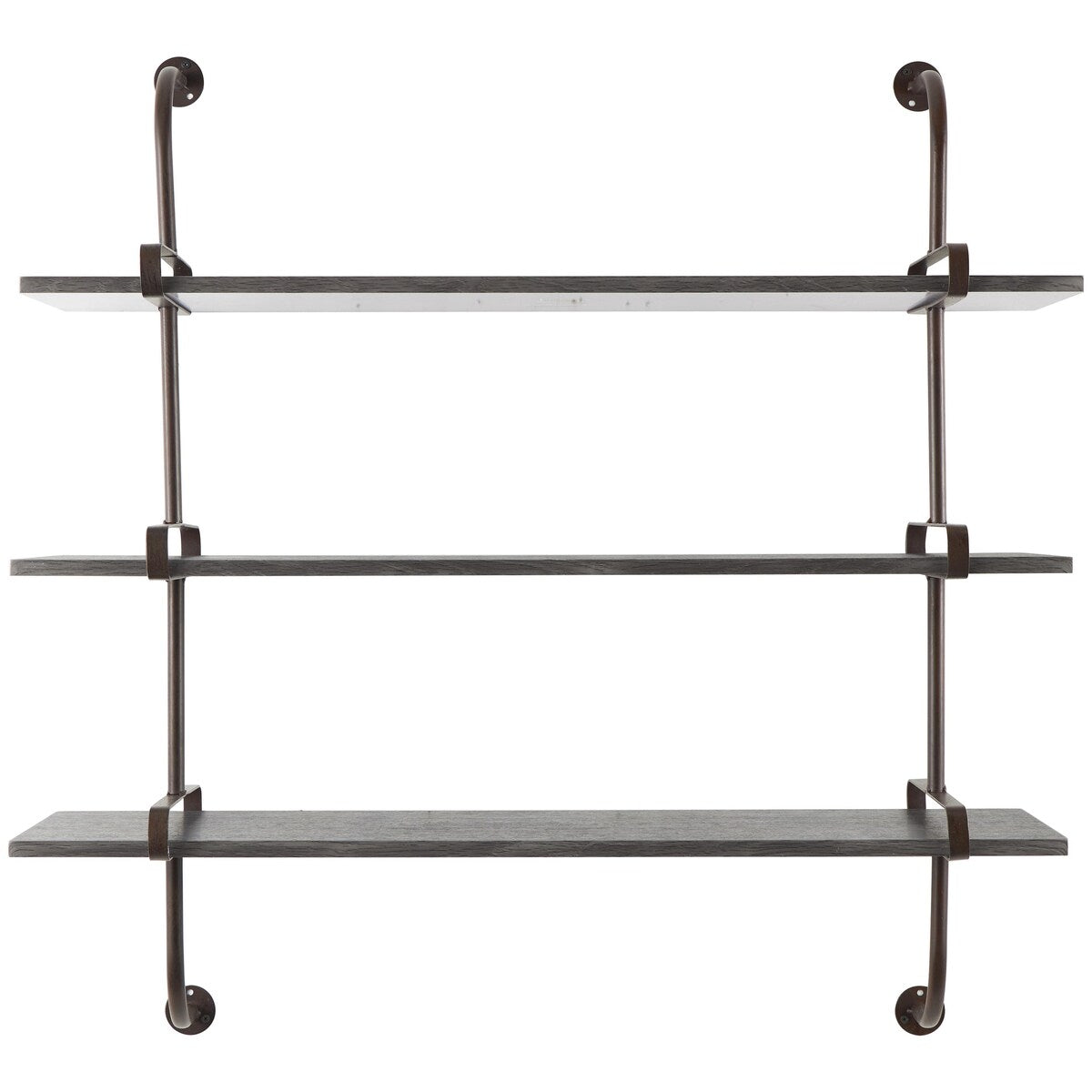 Wood 2 or 3 Level Wall Shelf with Black Metal Brackets - Brown or Gray - Roche River Decor