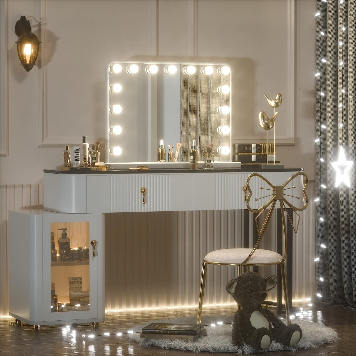 KEONJINN Hollywood Vanity Mirror with 15/18 LEDs Lights and Bluetooth Speakers