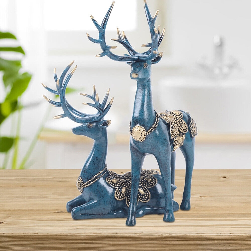 Blue Deer Figurine Home Decor Resin Sculpture Decorative Gifts