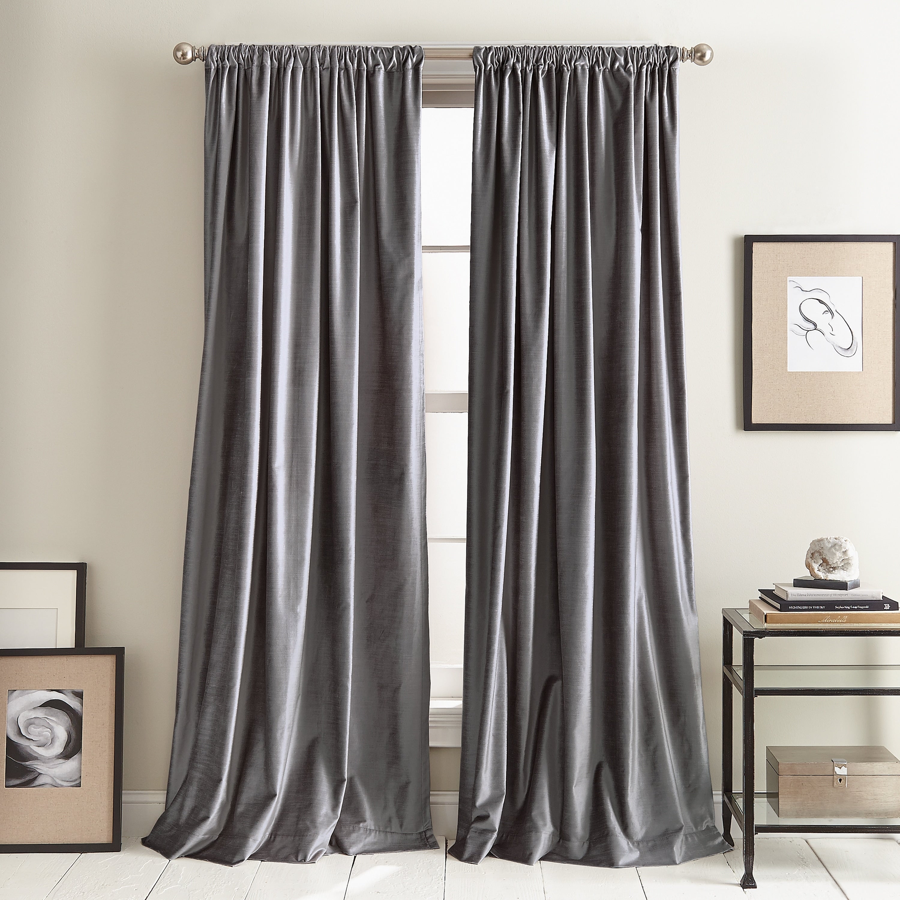 DKNY Modern Knotted Velvet Curtain Panel Pair