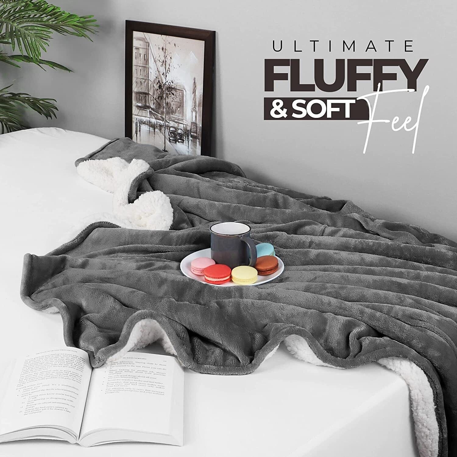 480GSM Sherpa Fleece Reversible Bed Blanket in King Size