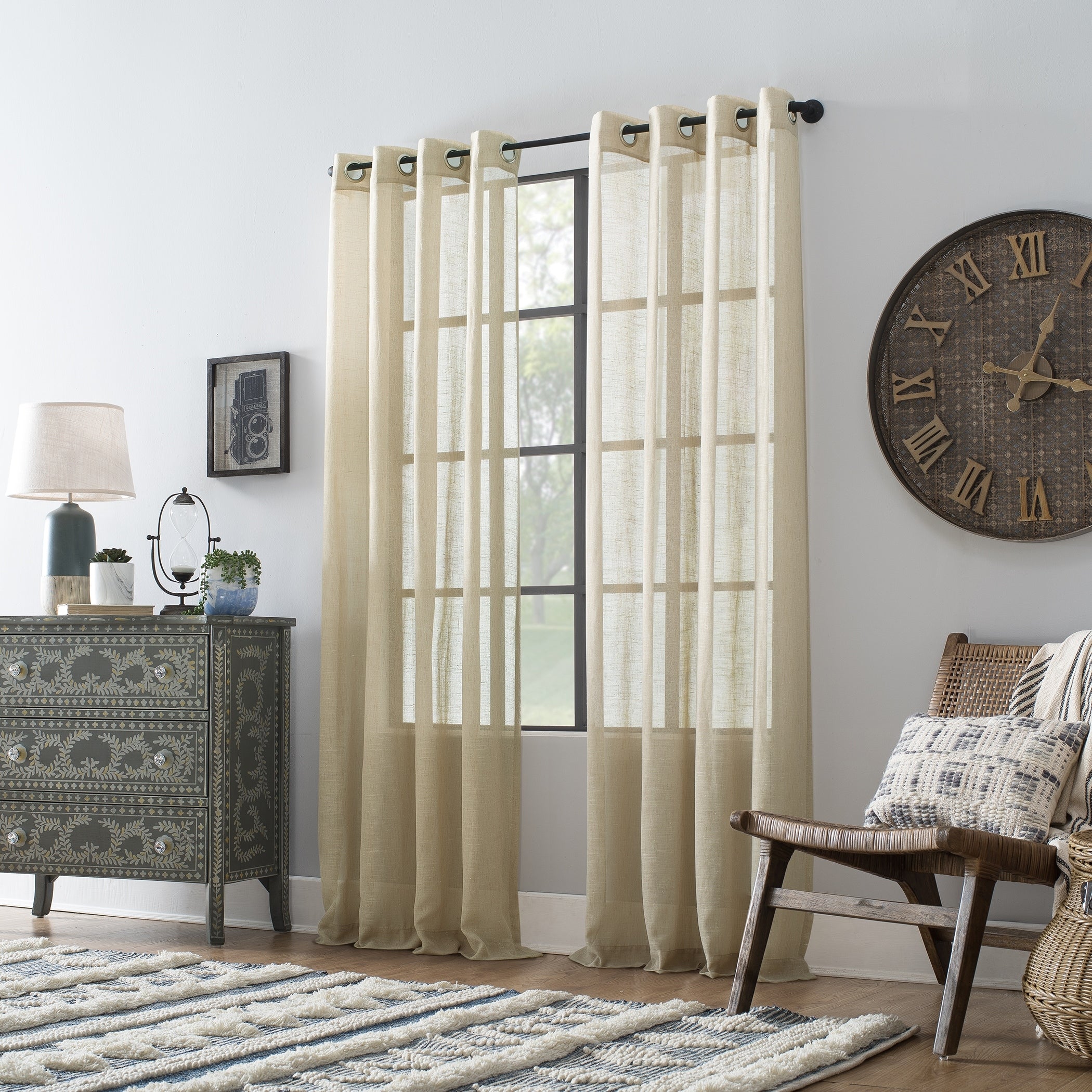 Archaeo Slub Textured Linen Blend Grommet Top Curtain, Single Panel