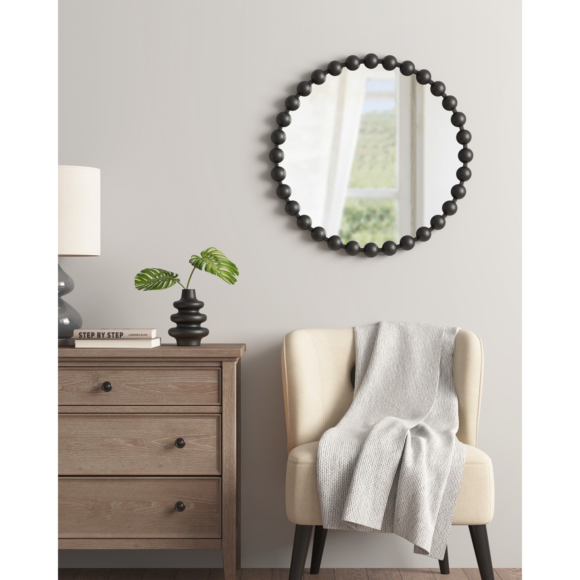 Madison Park Signature Marlowe Beaded Round Wall Mirror
