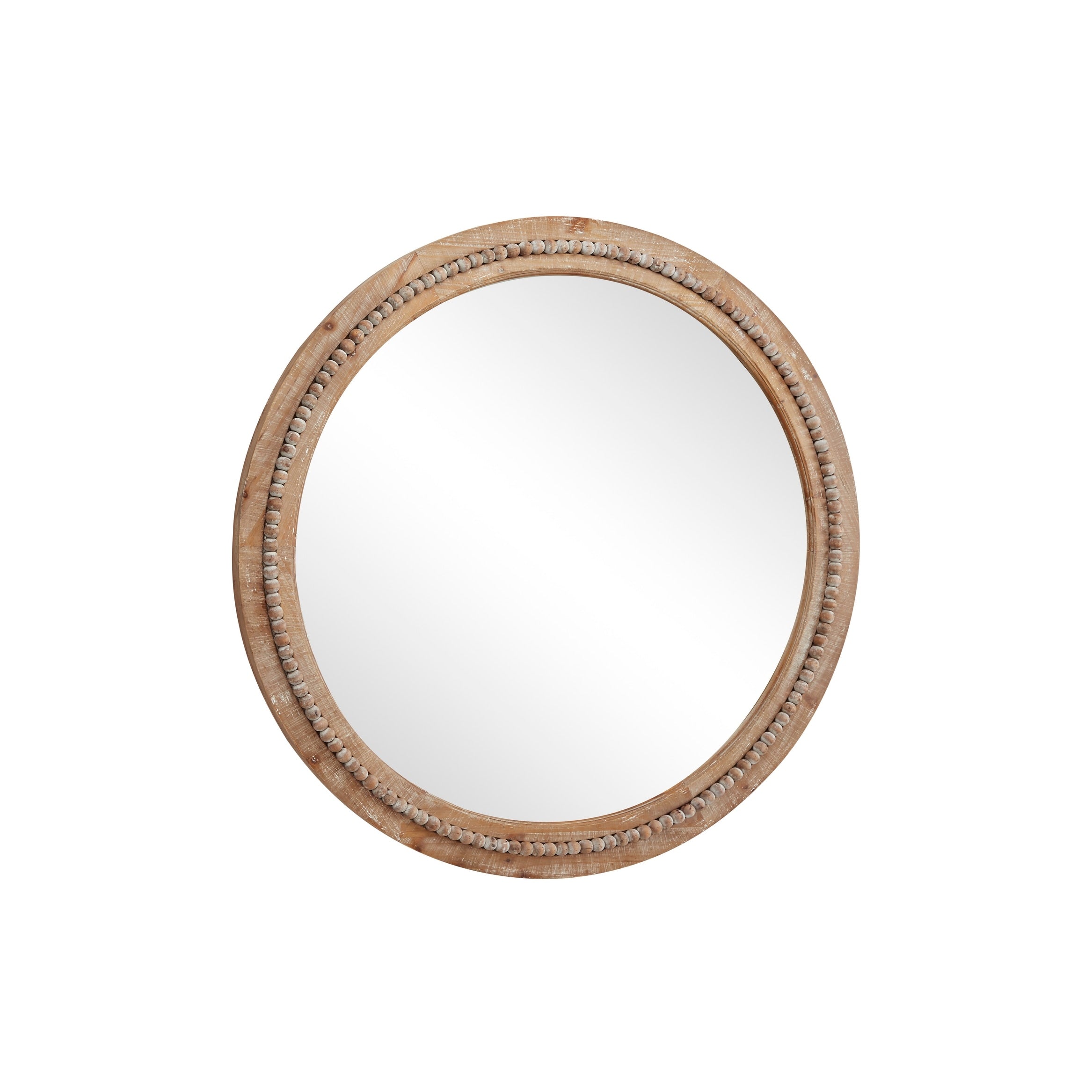 Wood Distressed Wall Mirror with Beaded Detailing - Light Brown or Brown - Roche River Decor