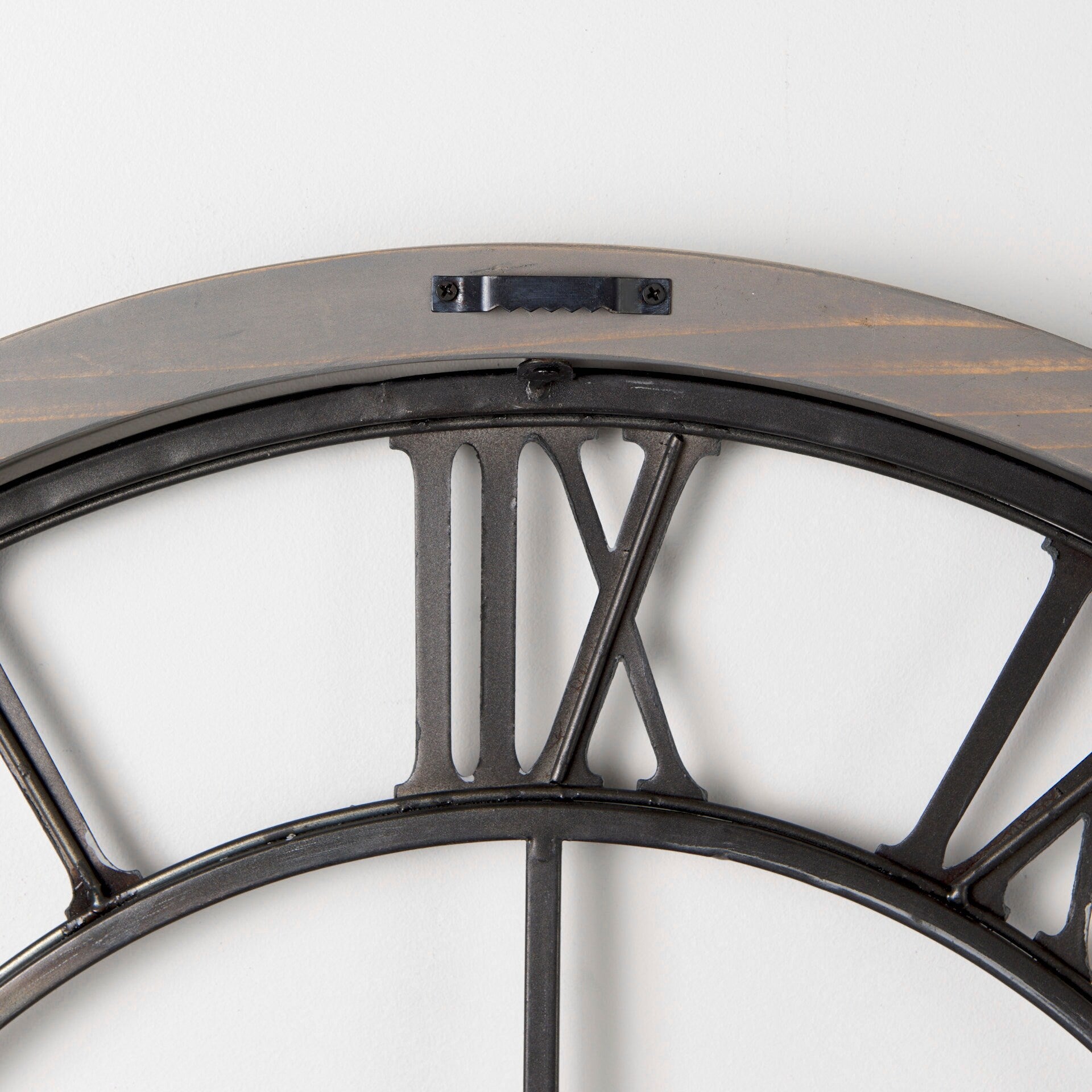 Mething Gray Wood and Black Metal 25 Round Wall Clock - 24.8W x 2D x 25H
