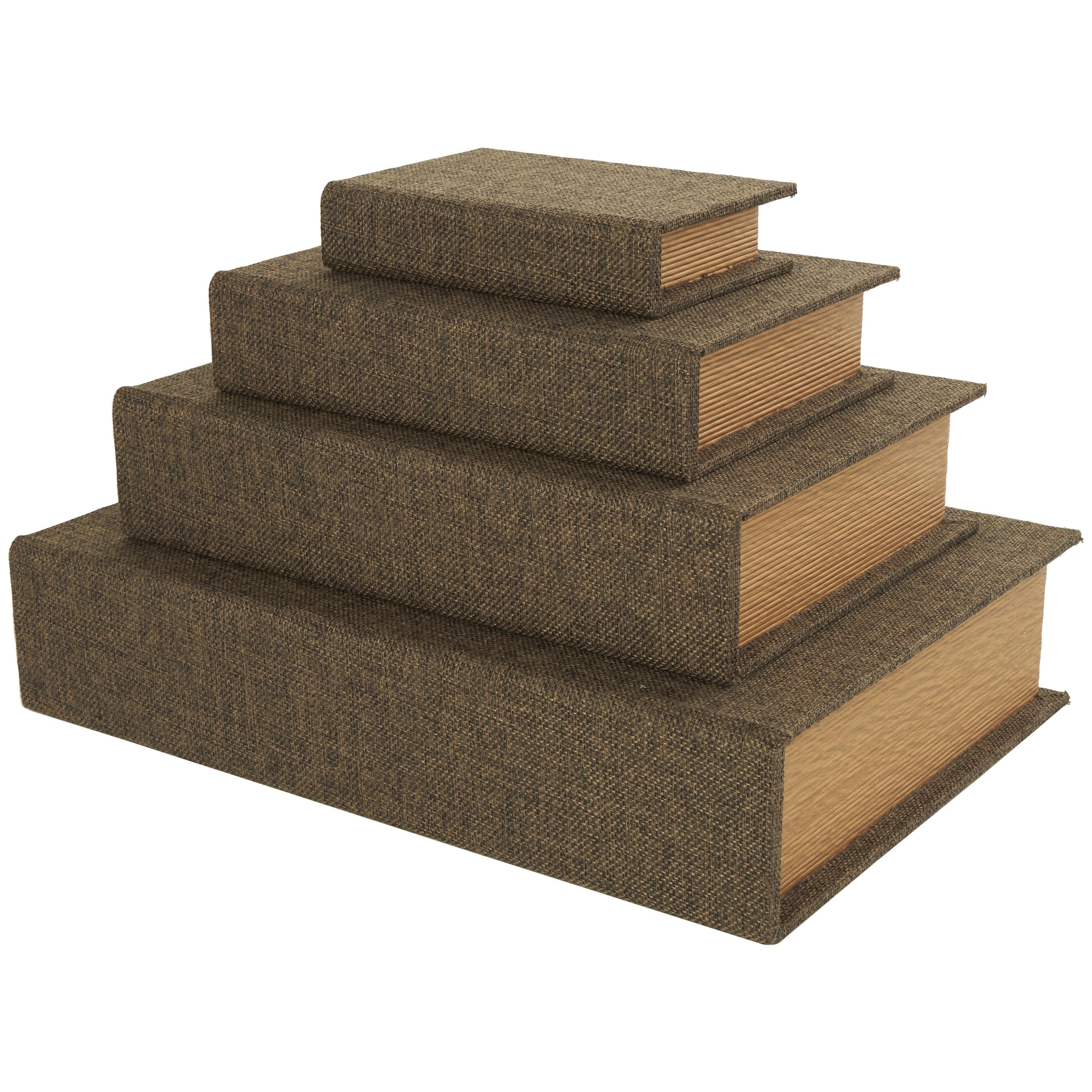 Linen Leather or Wooden Fabric Storage Book Decorative Box - Set of 3 or 4 Multi Colored - Roche River Decor