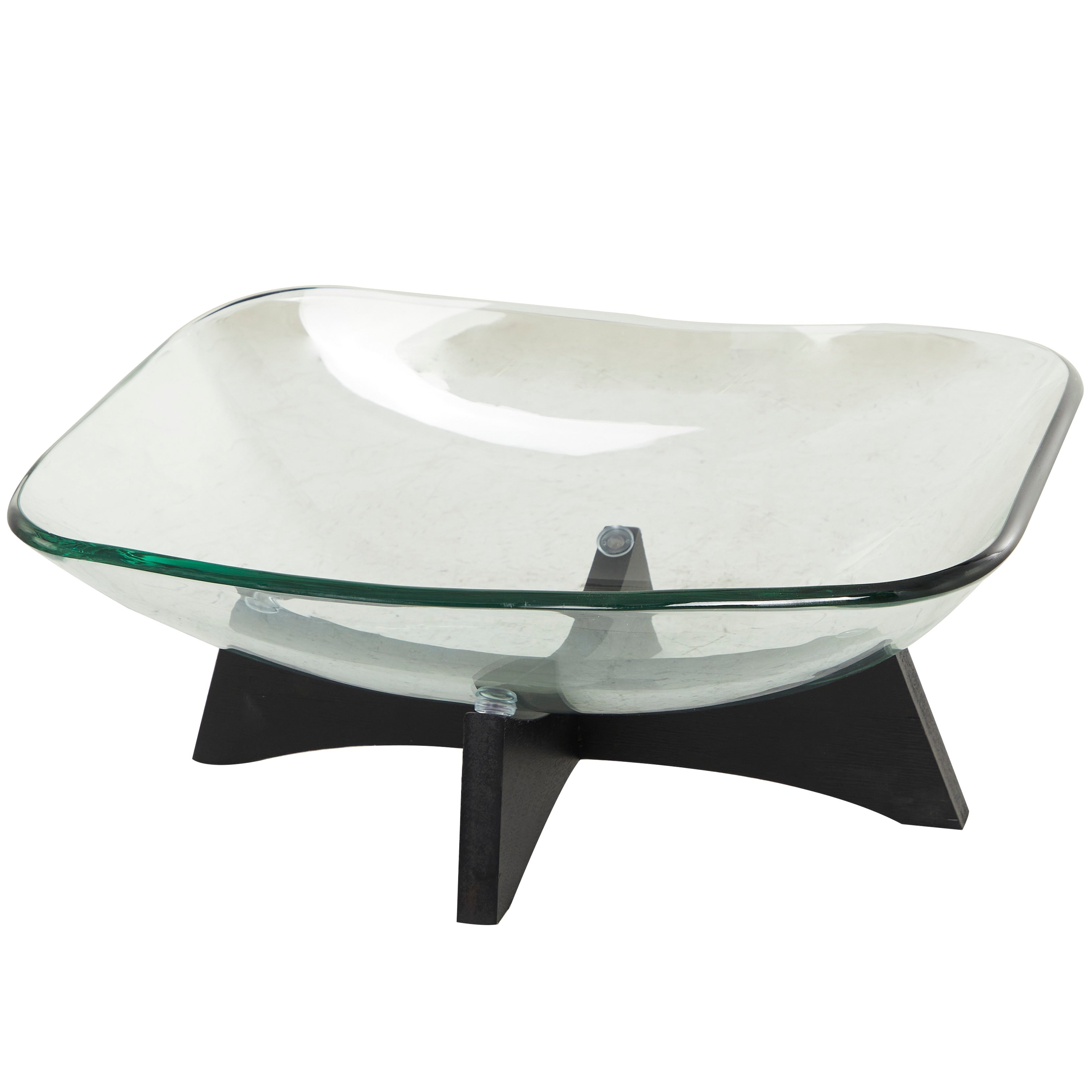 Clear Glass Kitchen Serving Bowl with Black Wooden Stand