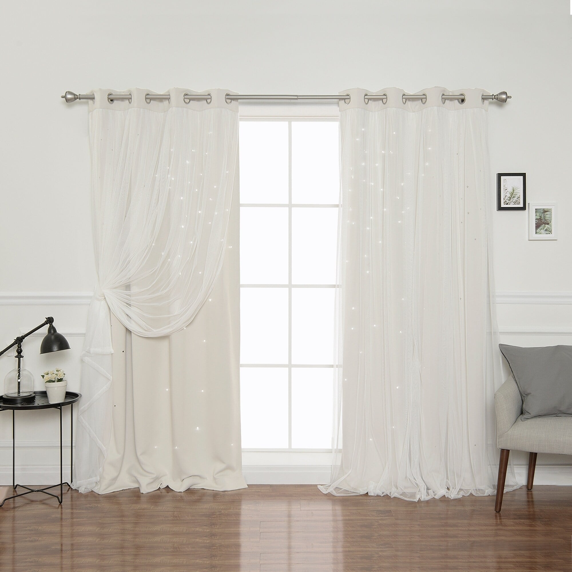 Aurora Home Star Punch Tulle Overlay Blackout Curtain Panel Pair