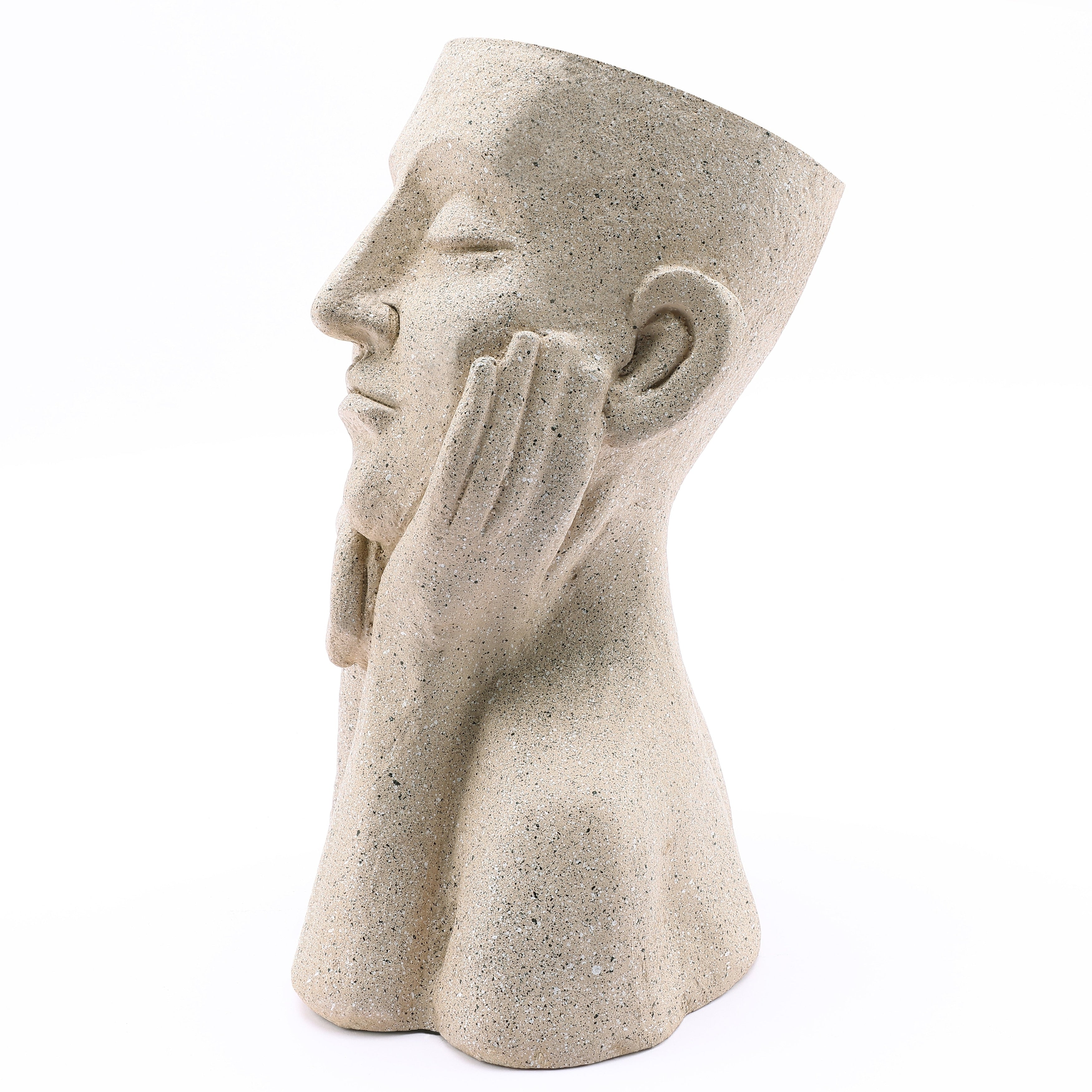 Speckled Beige Thoughtful Bust Head MgO Indoor/ Outdoor Statue Planter