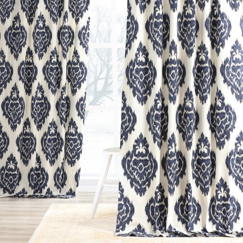 Exclusive Fabrics Ikat Black Printed Cotton Single Curtain (1 Panel)