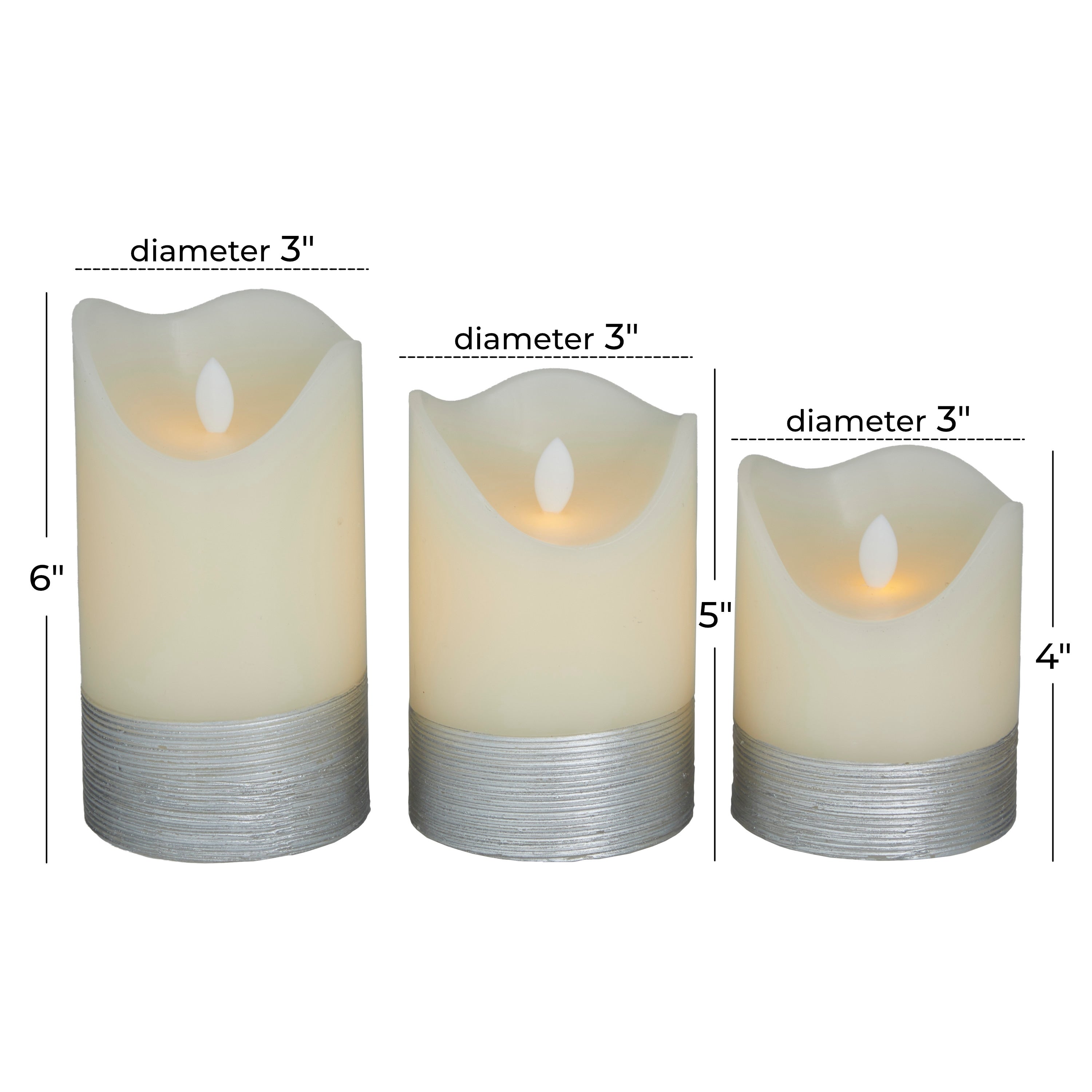 Silver, Cream, Red or Gold Wax Gold Base Flameless Candle with Remote Control (Set of 3) - S/3 6, 5, 4H