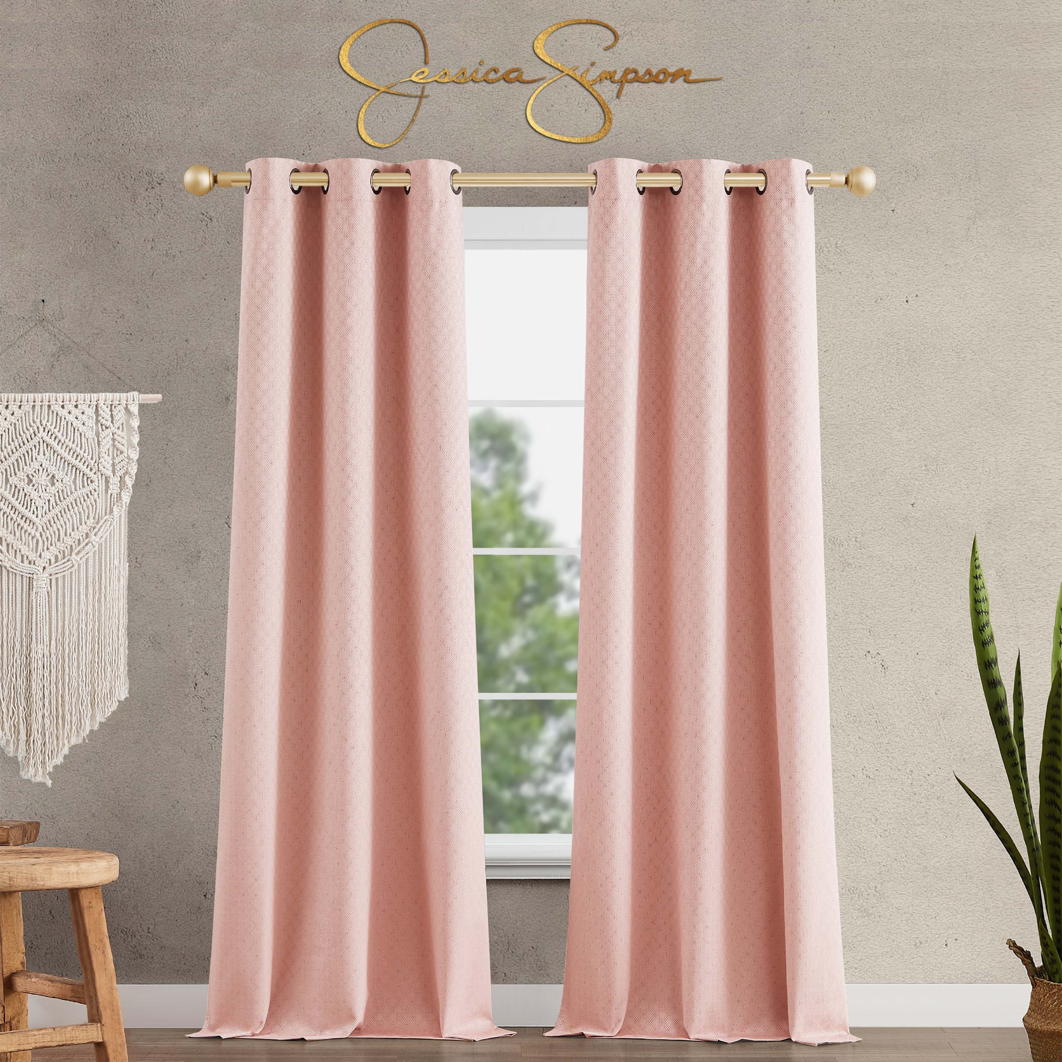 Jessica Simpson Faye Textured Blackout Grommet Window Curtain Panel Pair with Tiebacks