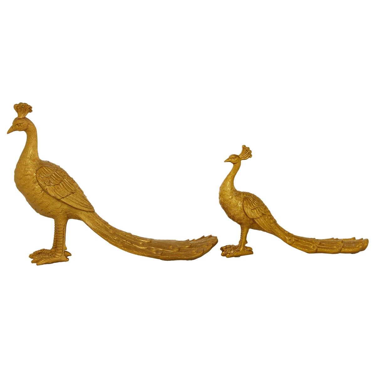 Polystone Peacock Decorative Sculpture - Set of 2 Gold - Roche River Decor