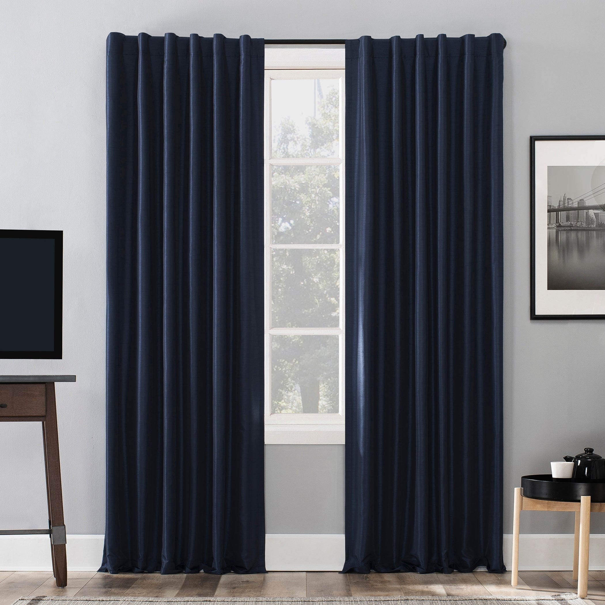 Sun Zero Evelina Faux Dupioni Silk Thermal Extreme Total Blackout Back Tab Curtain Panel, Single Panel