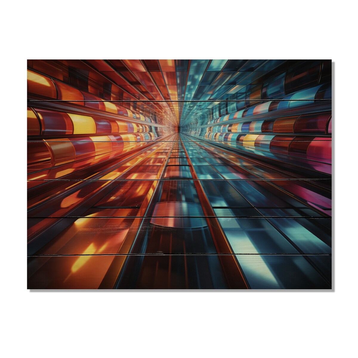 Designart Colorful Tunnel Abstract Dimensions Bold Abstract Print on Natural Pine Wood