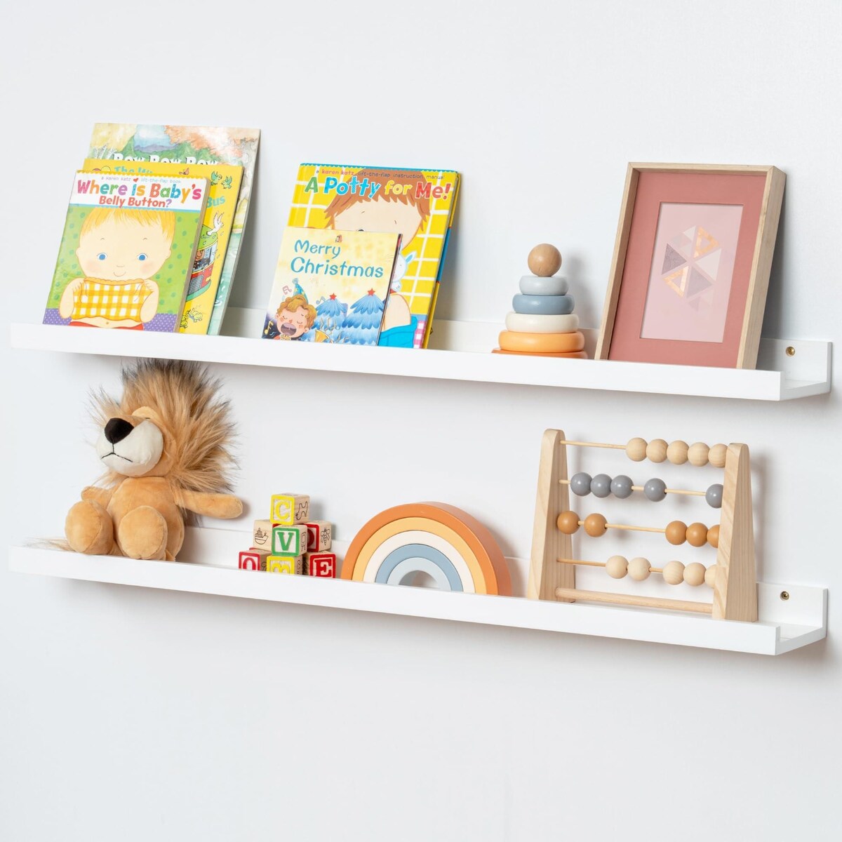 Solid Pine Wood Floating Ledge Shelves 2 Packs for Wall