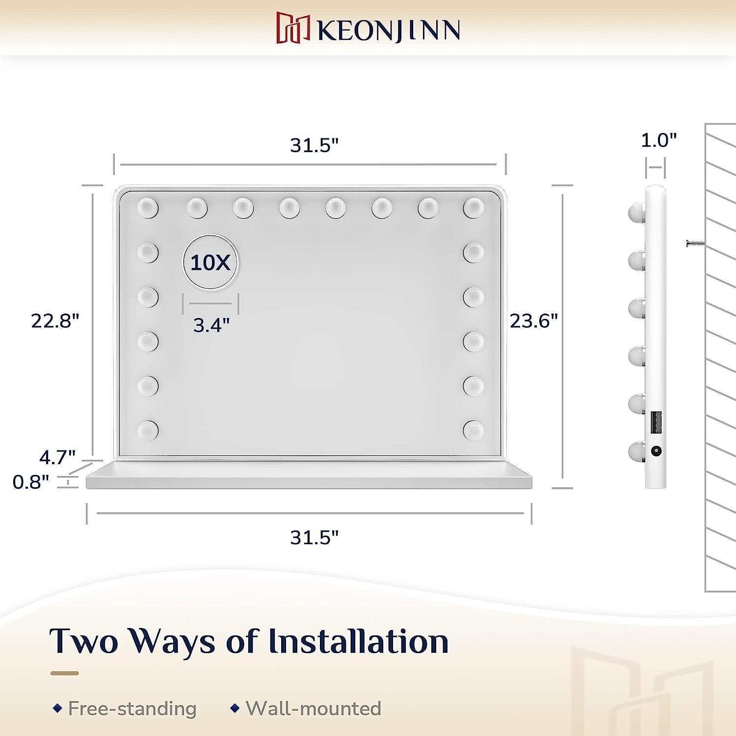 KEONJINN Hollywood Vanity Mirror with 15/18 LEDs Lights and Bluetooth Speakers