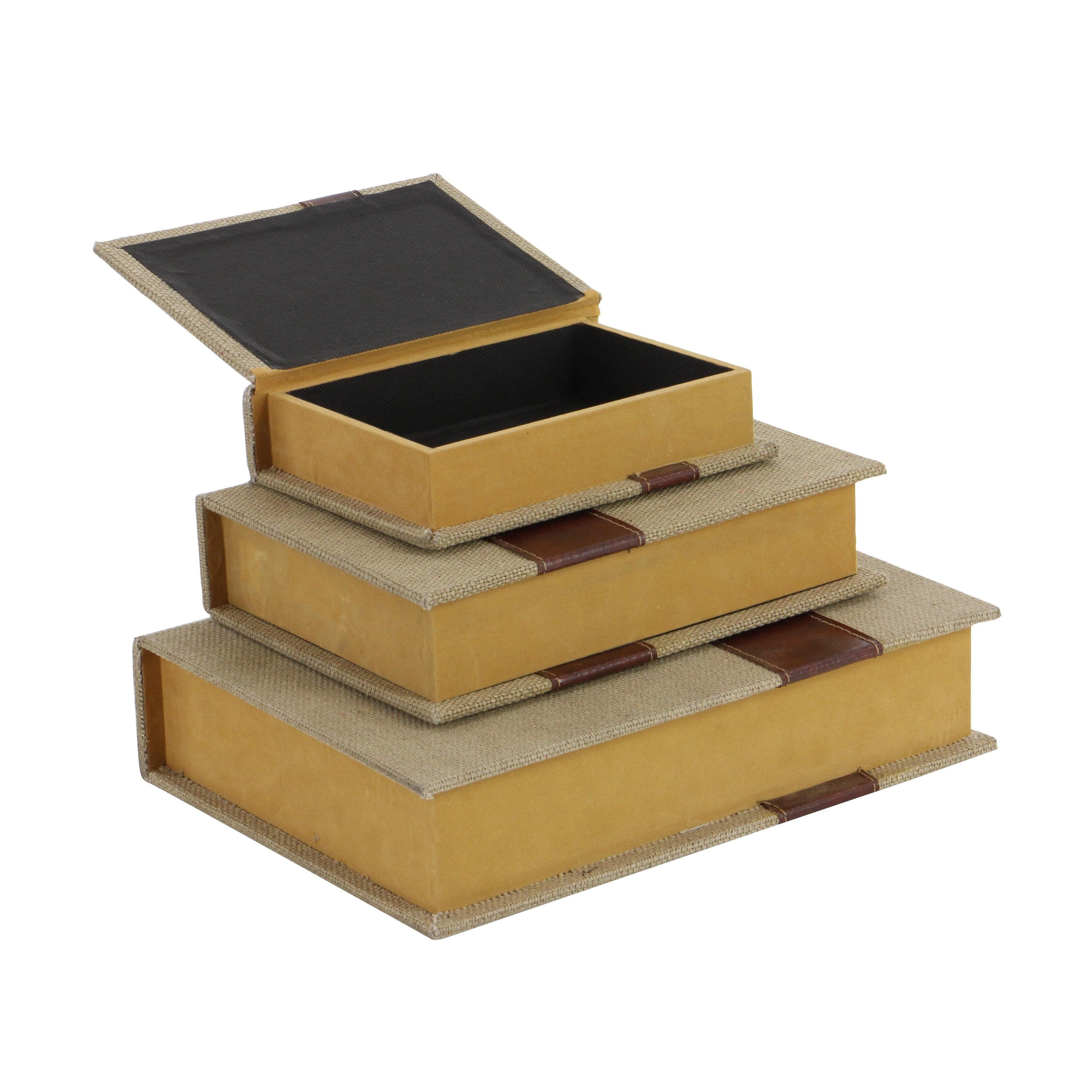 Linen Leather or Wooden Fabric Storage Book Decorative Box - Set of 3 or 4 Multi Colored - Roche River Decor