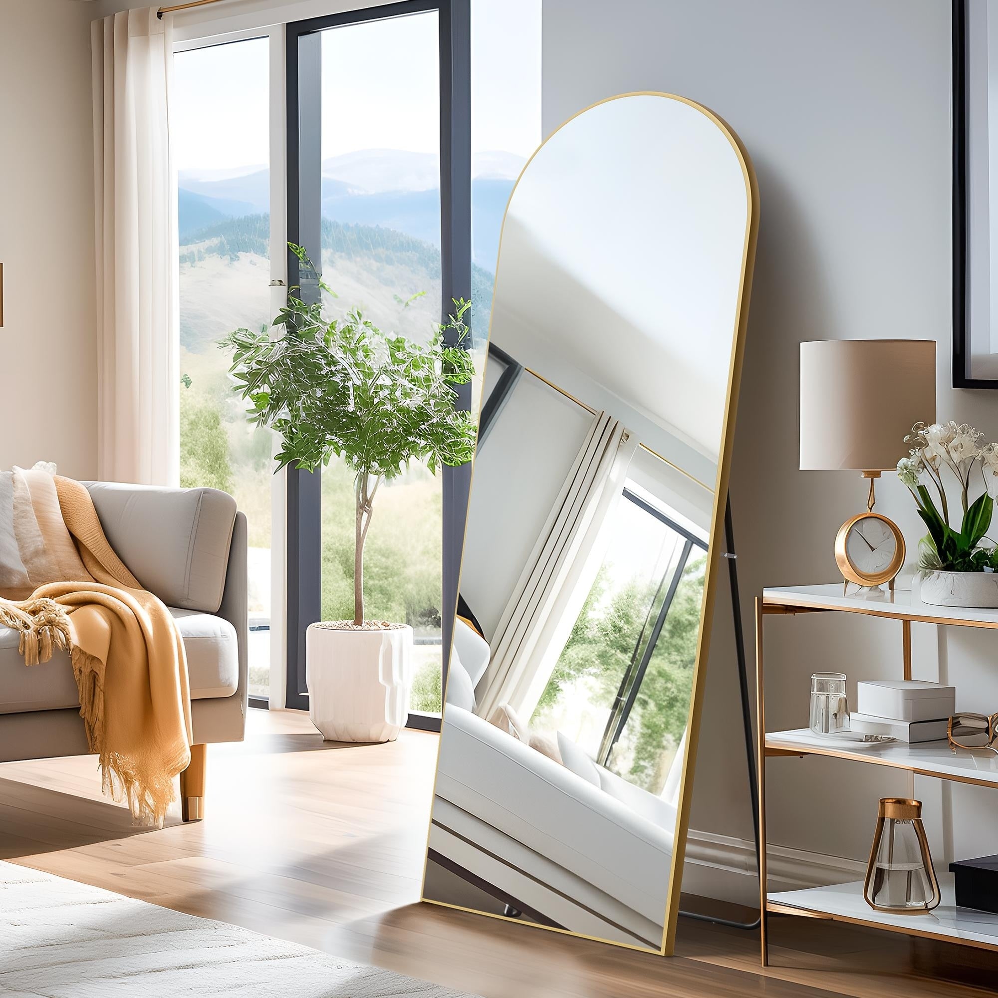 Arch-Crowned Full-Length Mirror with Solid Wood Frame