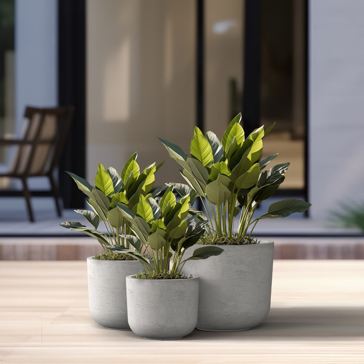 Tall Concrete Round Plant Pots / Large Indoor and Outdoor flower Planters