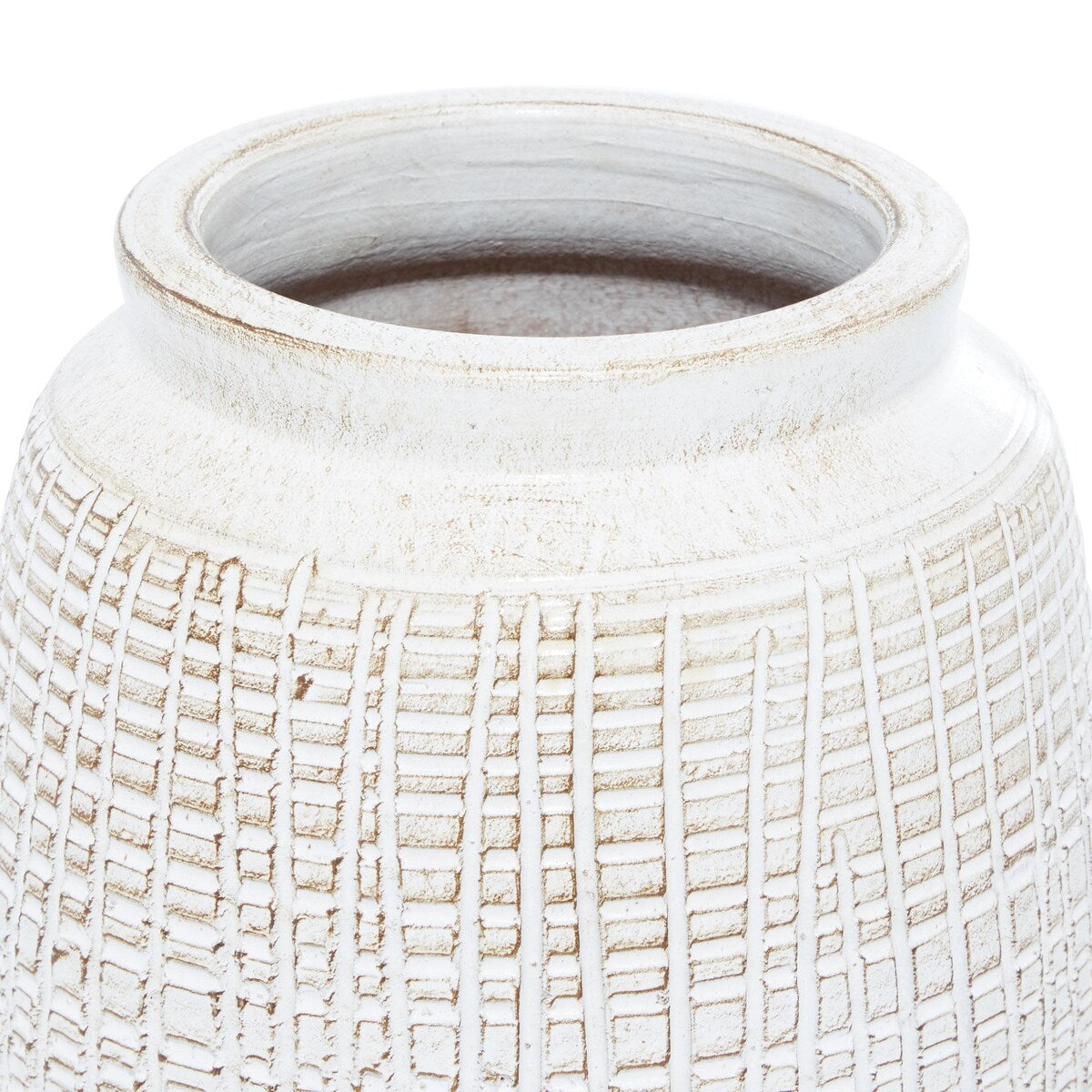 Ceramic Textured Crosshatch Decorative Vase - White - Roche River Decor