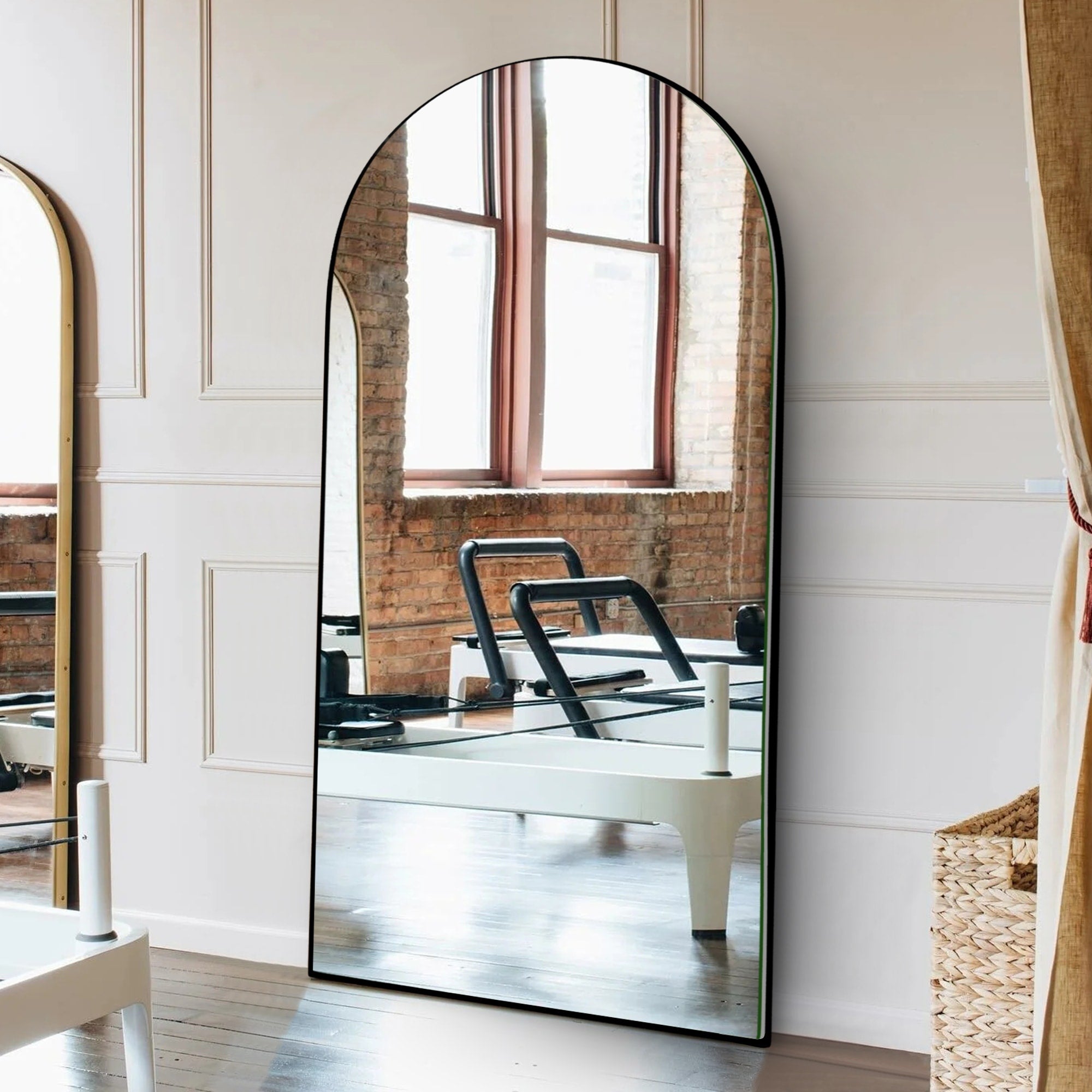 Modern Arched Full-Length Wood Floor Standing Mirror