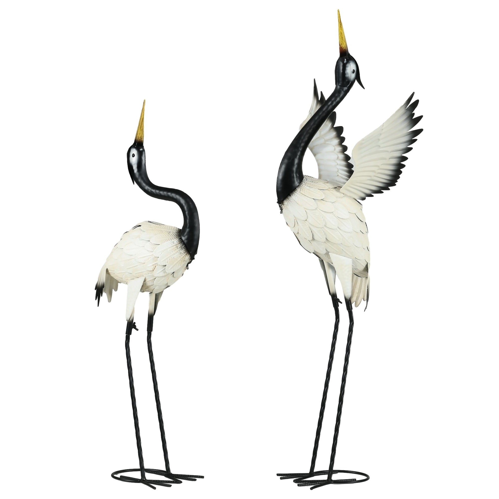 Outsunny Heron Garden Statues, 35.5 & 40.5 Standing Bird Sculptures, Metal Yard Art Decor for Lawn, Patio, Backyard