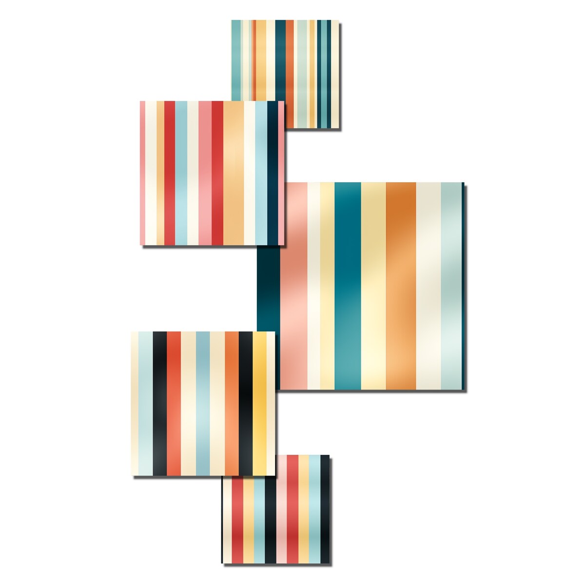 Designart Nomadic Blend Striped Pattern I Abstract Wall Art Set of 5 - Modern Teal Metal Art Living Room Set